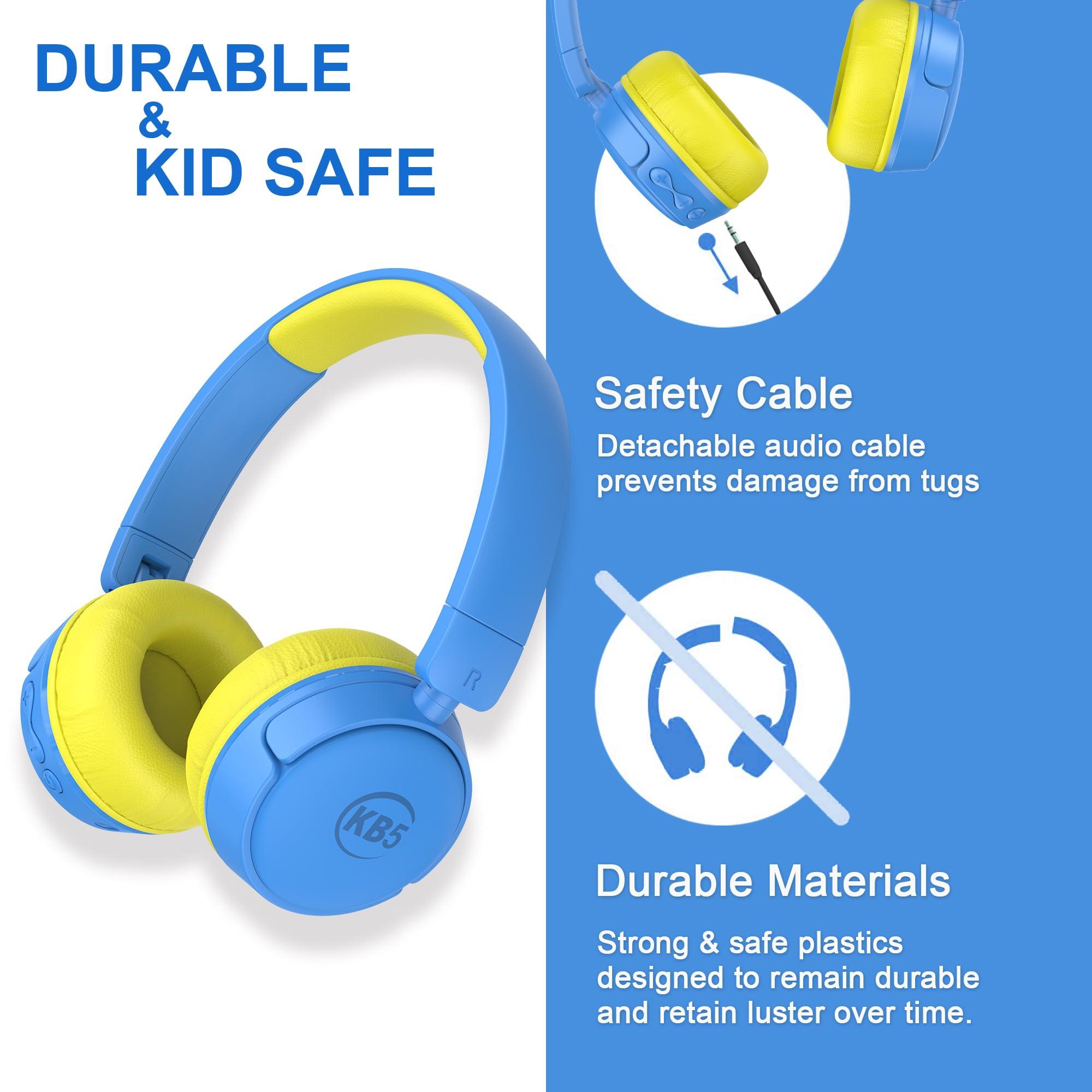 Contixo Contixo KB-5 Kids Headphones - Over The Ear Foldable Bluetooth Wireless Headphone for Kids - 85dB with Volume Limited - Toddler Headphones for Boys and Girls (Blue + Yellow)