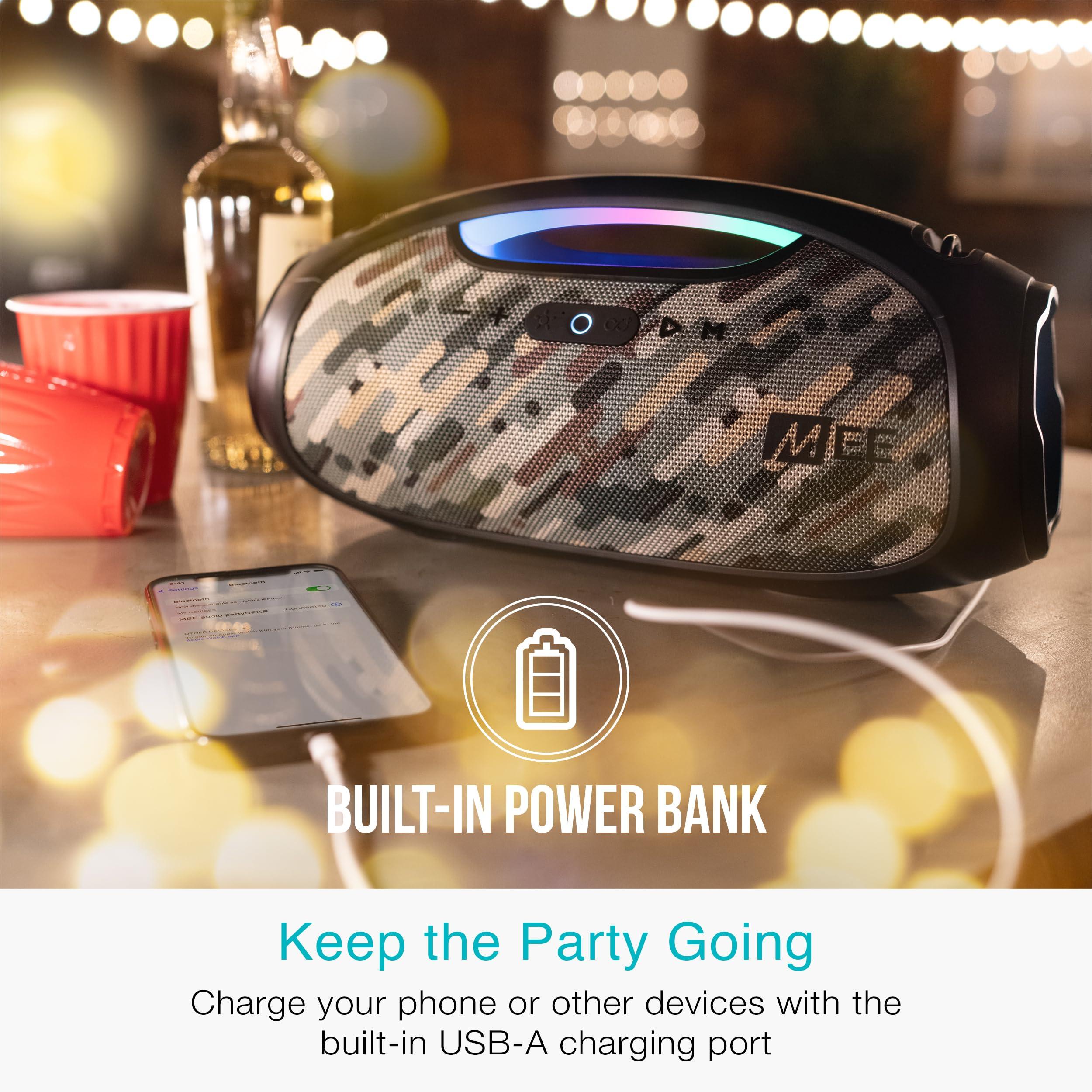 MEE audio MEE audio PartySPKR Bluetooth Wireless Speaker, Powerful 60W RMS Stereo Sound, 2 Subwoofers, Portable Speaker for Outdoor, Camping, Beach, Camo