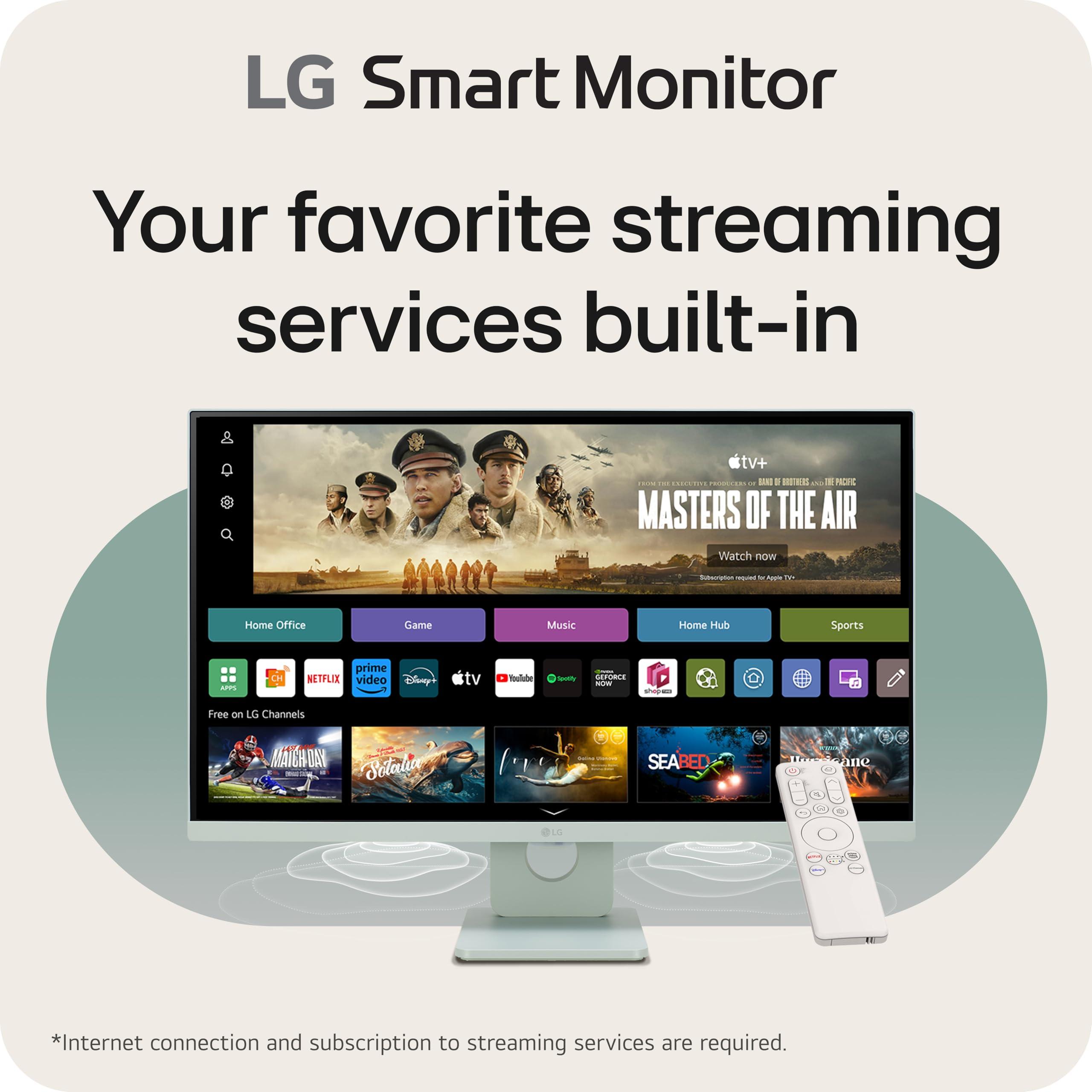 LG LG 27SR50F-G MyView Smart Monitor 27-Inch FHD (1920x1080) IPS Display, webOS 23, HDR 10, x2 Built-in Speakers, AirPlay 2, Screen Share, Bluetooth, ThinQ App, Remote Control, Green