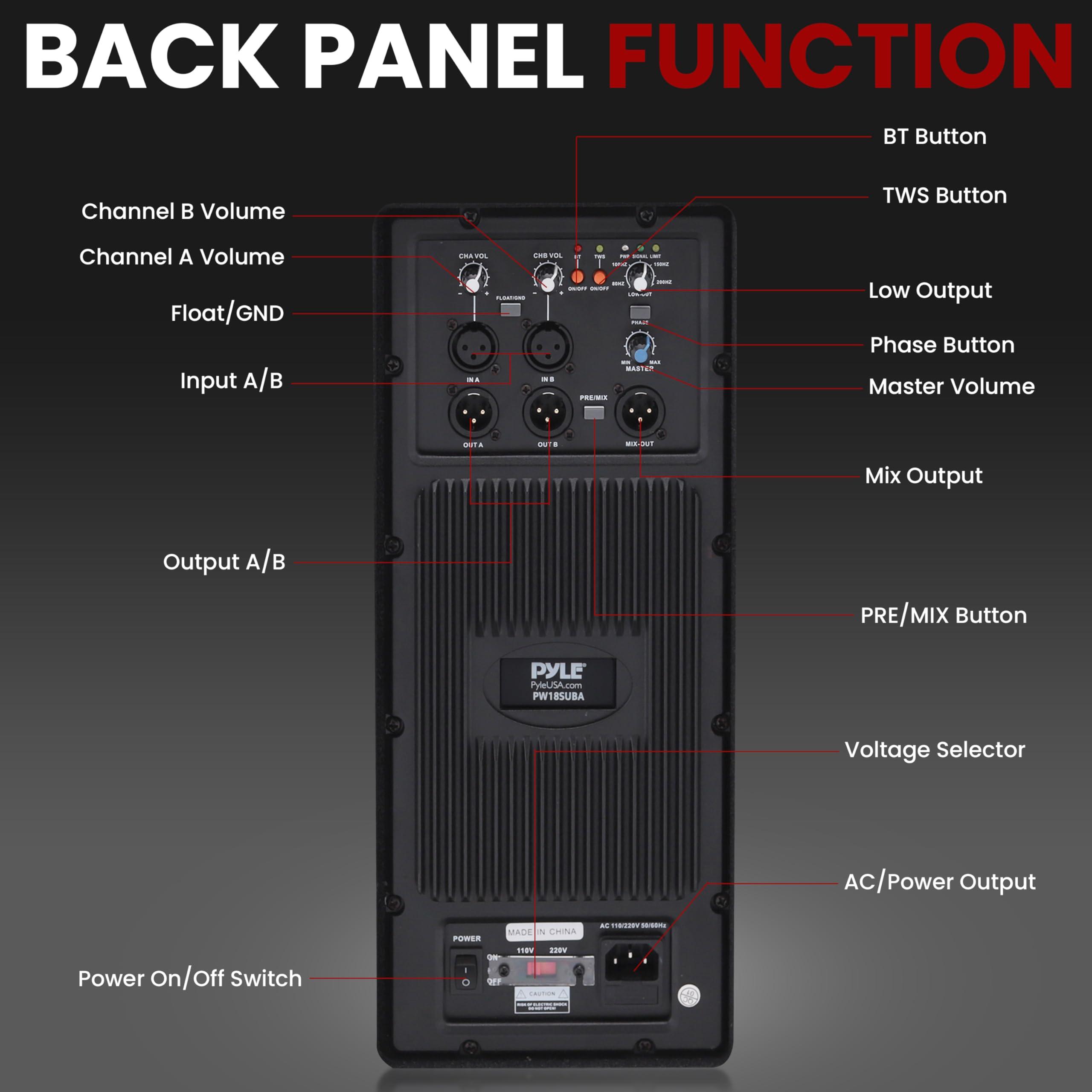 Pyle Pyle 3000 Watts Box Subwoofer Speaker - Active Powered 18 inch Woofer, Loud Bass, with DSP Digital Signal Processor for Home Theater System, Pro DJ Sound, Pole Mount Socket and Carrying Handles