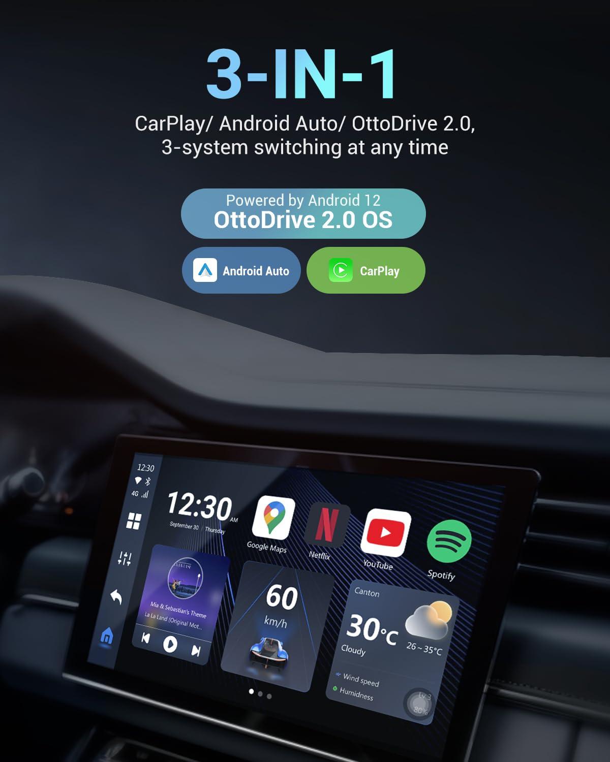 OTTOCAST OTTOCAST P3 CarPlay AI Box - 2025 Android 12.0 CarPlay Video Adapter Wireless CarPlay Android Auto Dongle Support HDMI Output, Watch YouTube Netflix Disney+ Tiktok etc on Car Screen