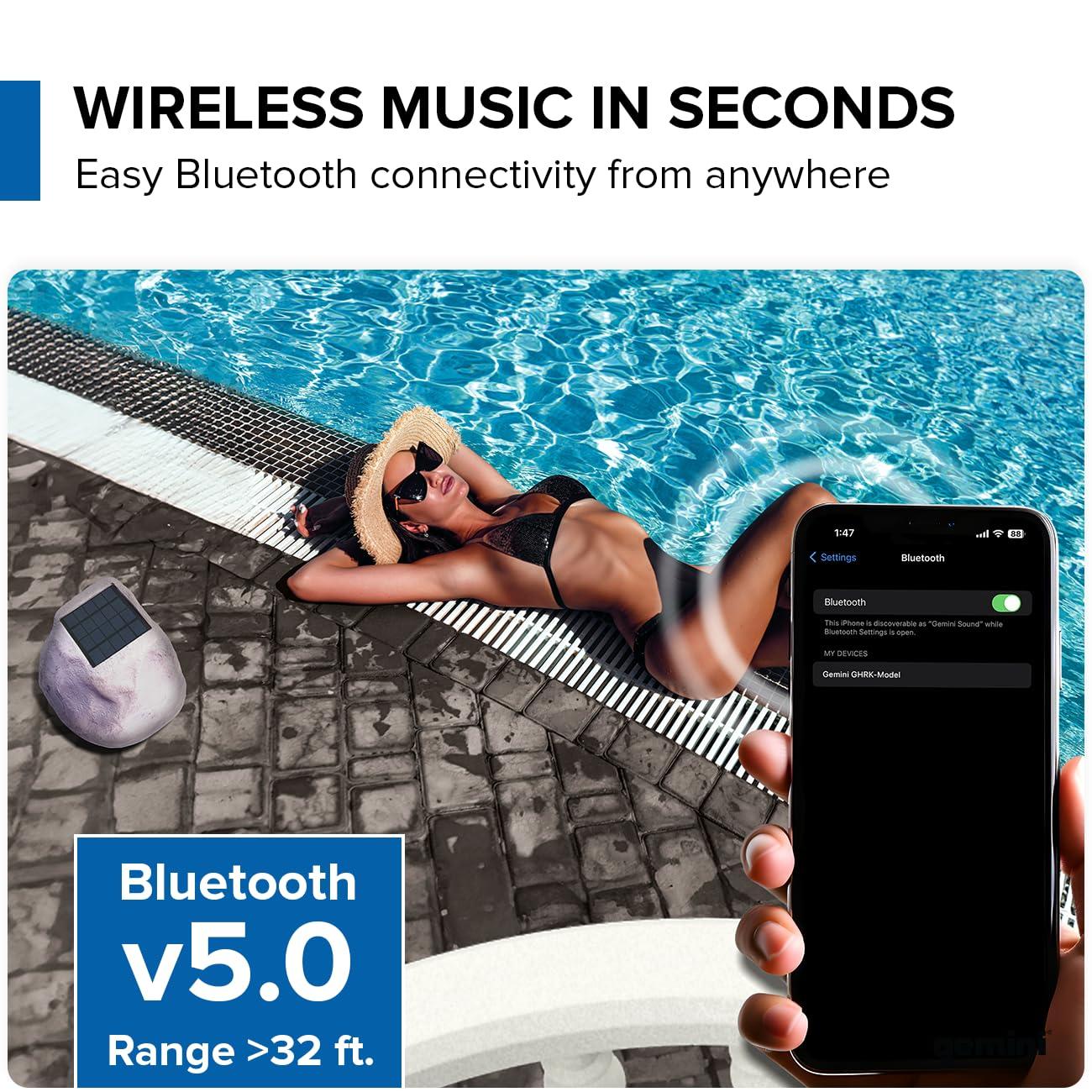 Gemini Sound Gemini Sound GHRK-500LTMS: Portable Solar-Powered Bluetooth Rock Speaker with Multi-Link, Weather-Resistant Design for Outdoor Entertainment, Wireless Connectivity, and Ambient LED Lighting