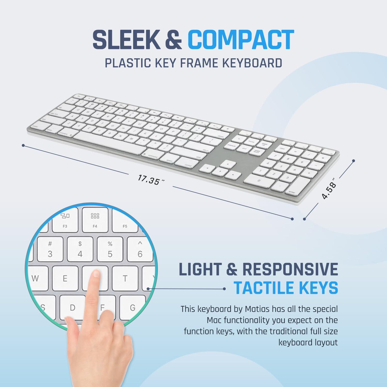 Matias Matias Wired USB C Keyboard for Mac with Numeric Keypad - Mac Keyboard Compatible with Mac OS X v.10.6.8, MacBook Pro, MacBook Air, iMac - Latest Version Supported - (Silver)