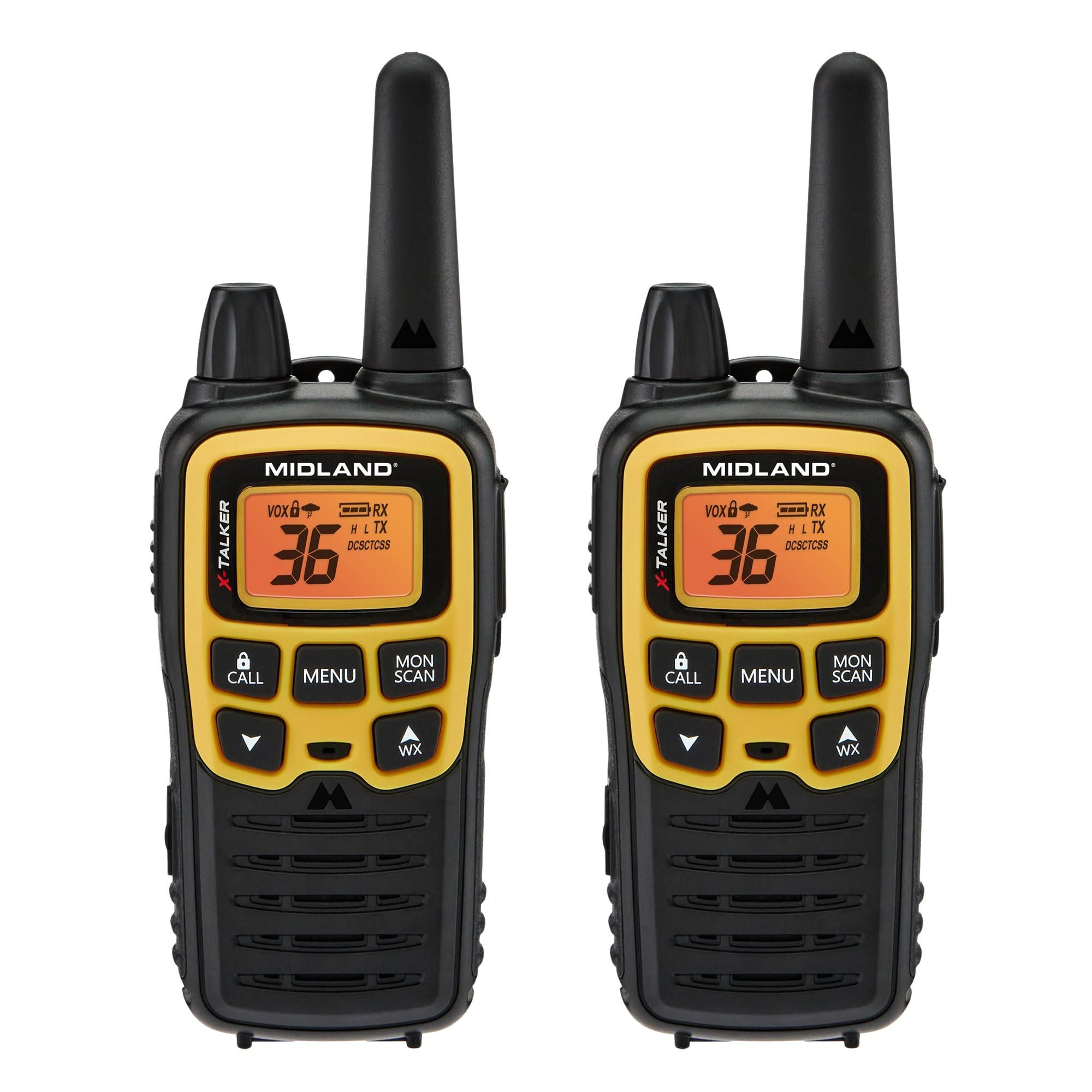 Midland Midland - T61VP3 X-TALKER - Two-Way Radio - 36 Channel FRS- Long Range Walkie Talkie, 121 Privacy Codes, & NOAA Weather Scan & Alert Black/Yellow, 2-Pack