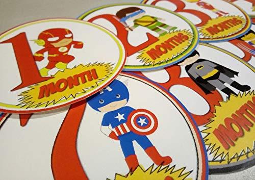 M&D Stickers Monthly Baby Stickers. Boys Superhero Bodysuit Infants Month Labels