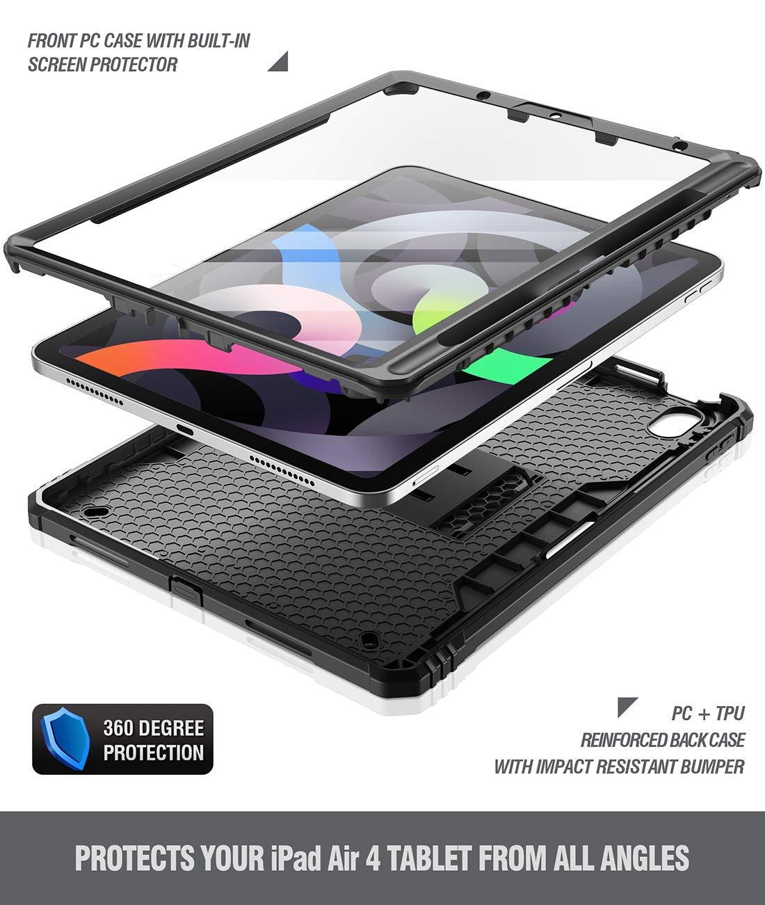 Poetic Poetic Revolution Case Designed for iPad Air 5 / iPad Air 4 10.9 inch, Full-Body Rugged Shockproof Protective Cover with Kickstand and Built-in-Screen Protector, Black