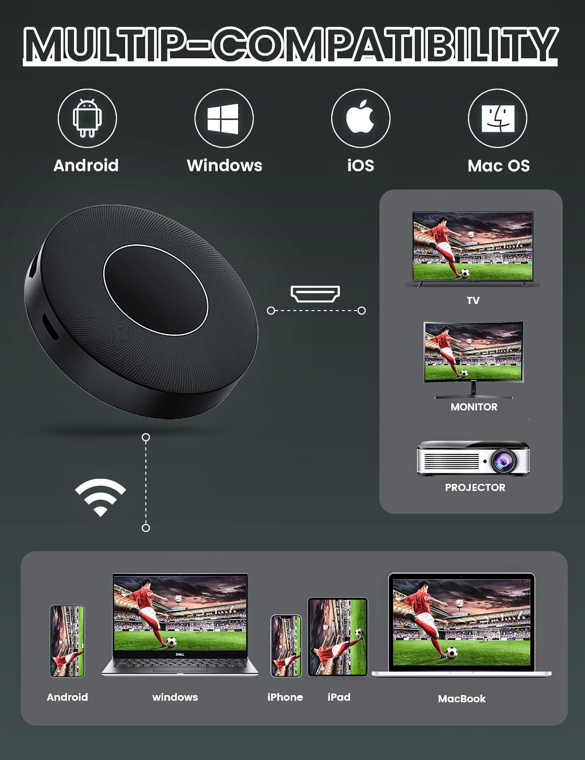 PEDUMMY Wireless HDMI Display Dongle Adapter, Plug & Play 1080P/60Hz, 2.4/5G Streaming from Laptop,Smartphone to HDTV, Monitor, Projector,Supports iOS, Android,Windows,Mac OS