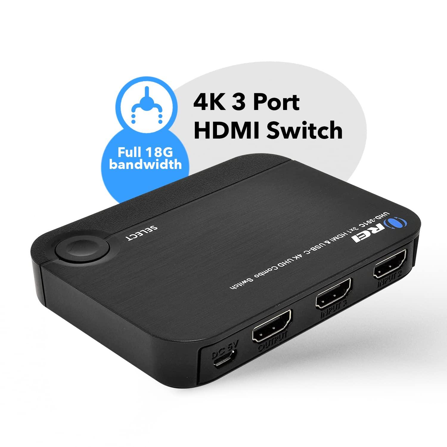 OREI OREI HDMI Switch 3 in 1 Out, Resolutions up to 4K@60Hz, 2 HDMI inputs & 1 USB-C 3. 1 Gen with DP Alt Mode Input to Connect Mobile Phones, Tablets, Laptop Notebooks, iPads, Mac and More (UHD-301C)