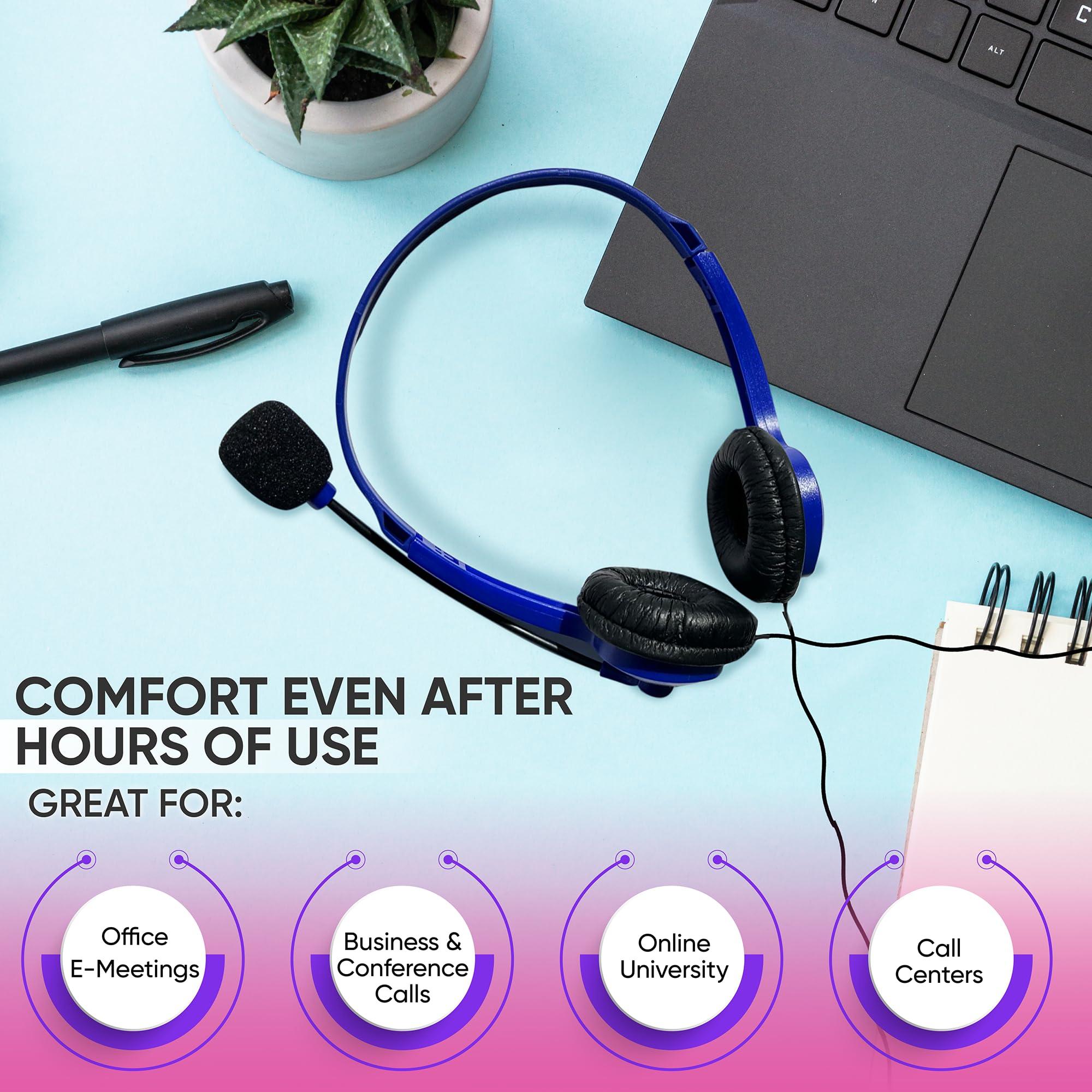 Bulktech 50 Pack Bulk Wired On-Ear Leather Headsets with Boom Microphone and 3.5mm Connector, Black