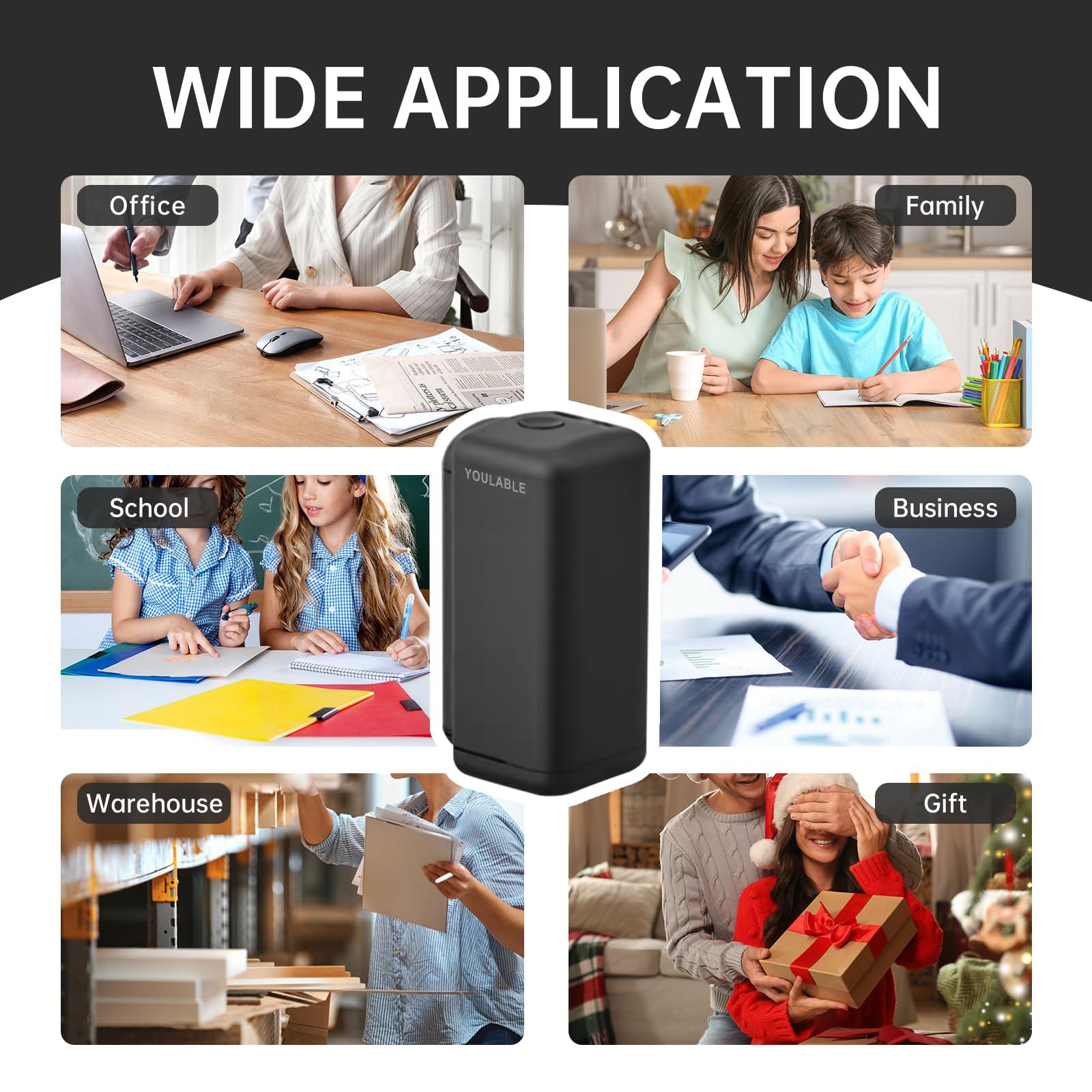 YOULABLE Mini Handheld Printer Code Printer Wirless Printer Compatible with Android and iOS for DIY Printing QR-Code Barcode Production Date Logo Batch Series Number with Quick-Drying Ink Cartridge (BLACK)