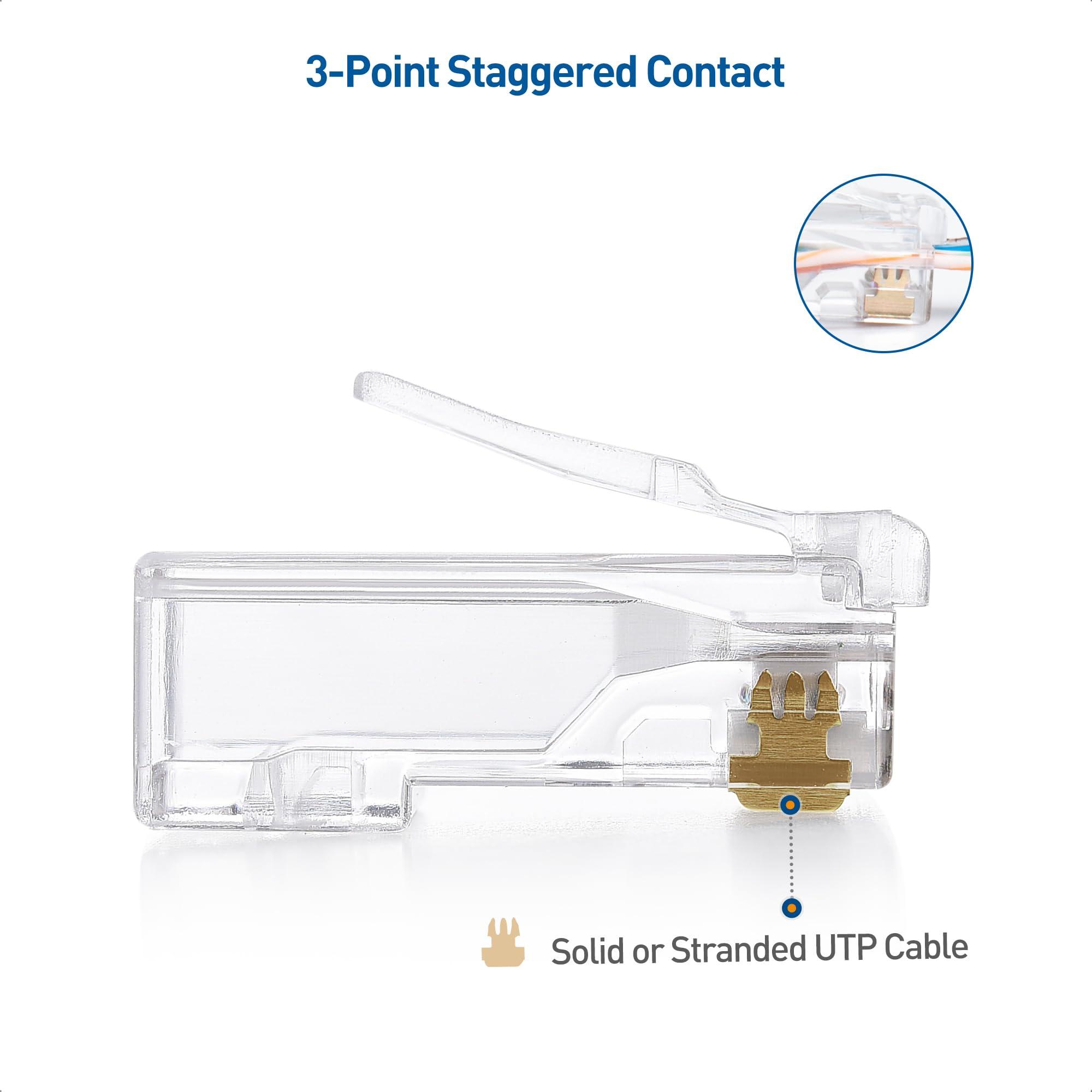 Cable Matters Cable Matters 100-Pack Cat 6 Pass Through RJ45 Connectors (Cat 6 Ends / Cat6 Connector / RJ45 Modular Plugs/Ethernet Plugs/Network Connector) for Solid or Stranded UTP Ethernet Cable