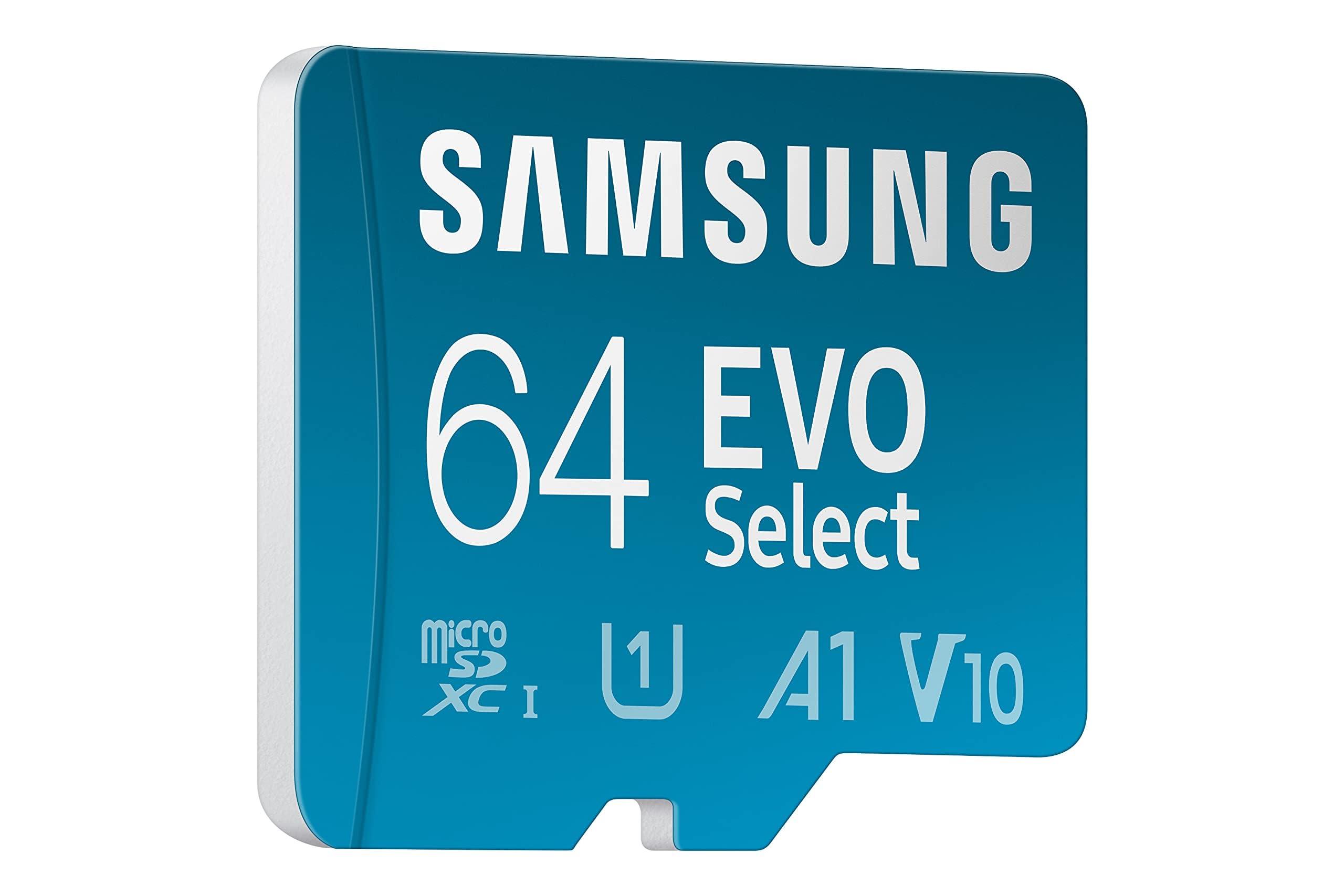 Samsung SAMSUNG EVO Select Micro SD -Memory -Card + Adapter, 64GB microSDXC 130MB/s Full HD & 4K UHD, UHS-I, U1, A1, V10, Expanded Storage for Android Smartphones, Tablets, Nintendo -Switch (MB-ME64KA/AM)