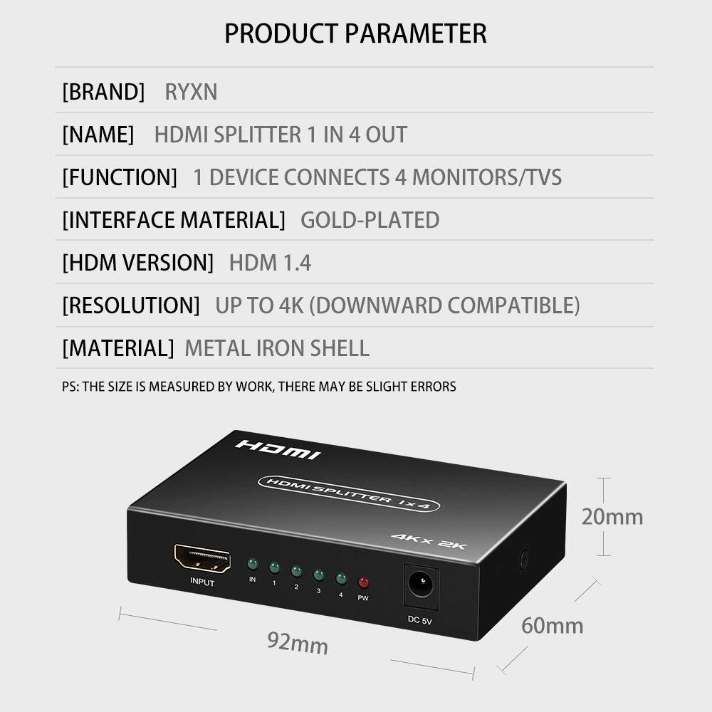 RYXN HDMI ARC Audio Extractor 192KHz, and HDMI Splitter 1 in 4 Out Support 4K@60Hz
