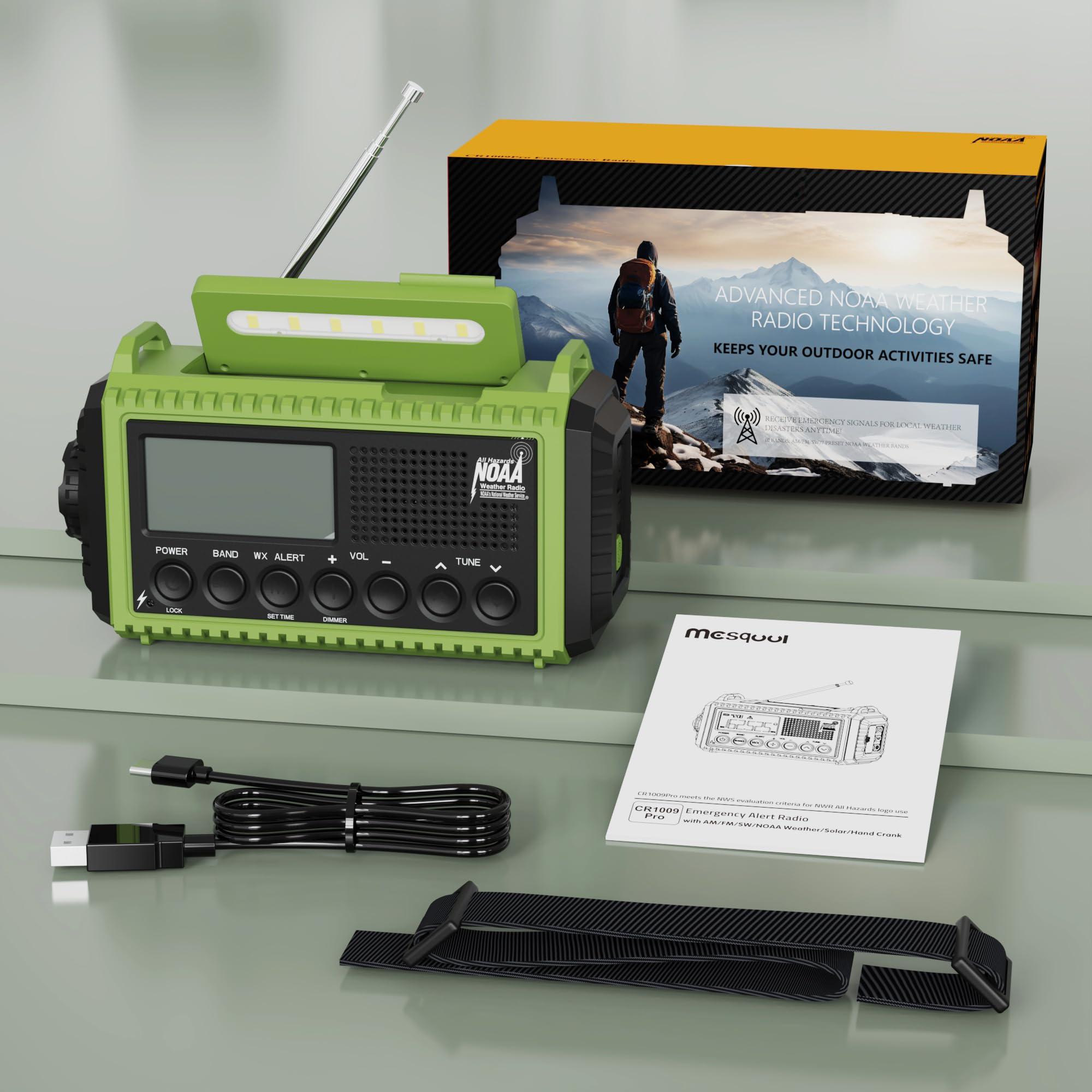 Mesqool Emergency Radio,5000 NOAA Weather Radio with AM/FM/NOAA/SW,SOS Battery Operated Radio,5 Way Powered Emergency Hand Crank with USB Charger, Flashlight, Reading Lamp, Headphone Jack for Outdoor
