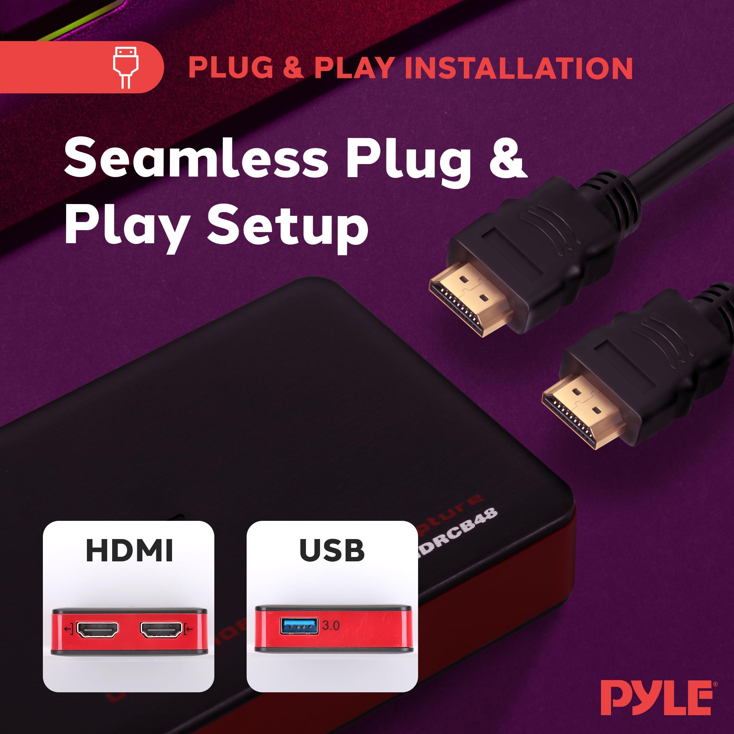 Pyle Pyle Video Game Capture Card Device with Video Recorder, HDMI Output, Full HD 1080P Live Streaming, USB, SD, PC, DVD - PHDRCB48.6