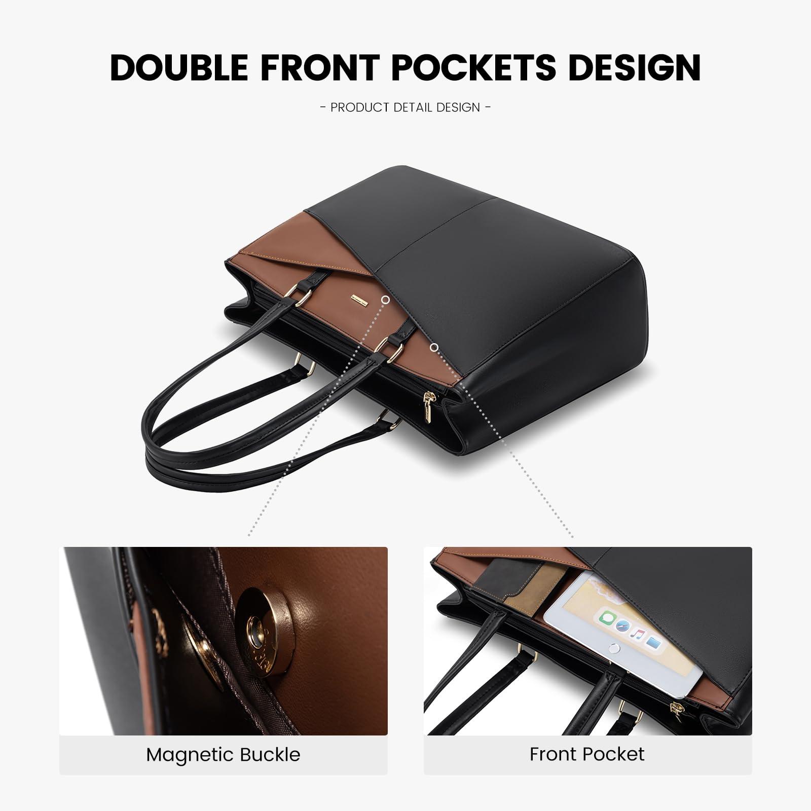 LOVEVOOK LOVEVOOK Laptop Tote Bag for Women, Office Work Bag Briefcase fit for 15.6 inch Laptop, Large Capacity Teacher Computer Bag Handbag Black/Brown