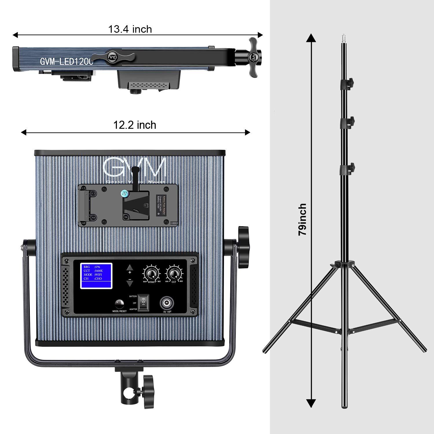 GVM Great Video Maker GVM 65W LED Video Lighting Kits with APP Control, Bi-Color Variable 3200K~5600K with Digital Display Brightness of 10~100% for Video Photography, CRI97+ TLCI97 Led Video Light Panel, 1216 Led Beads