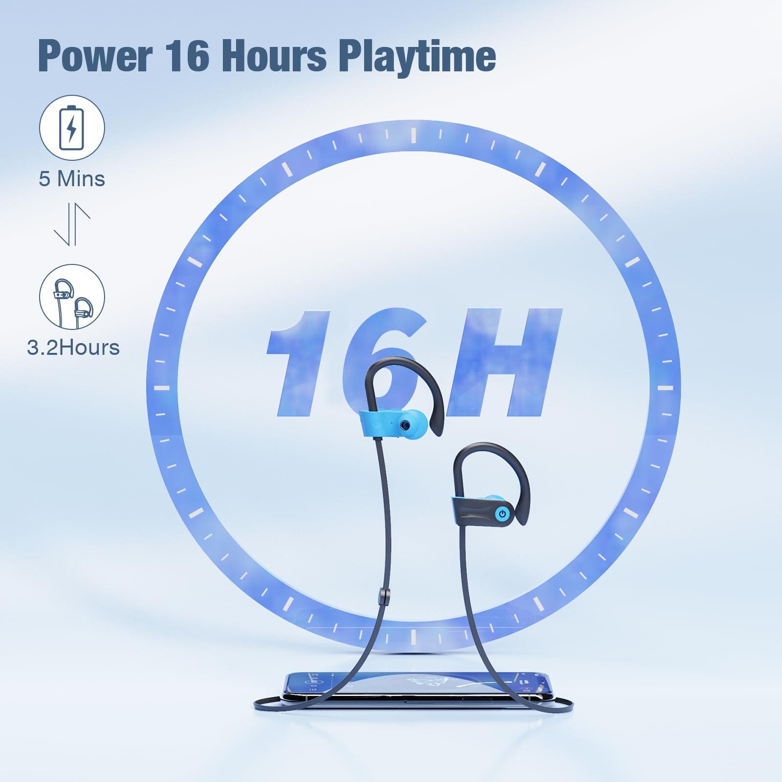 Boean Boean Bluetooth Headphones, Bluetooth 5.3 Wireless Headphones with 16 Hours Playtime, Stereo Bass IPX7 Waterproof Over Ear Earphones for Workout and Sports Running