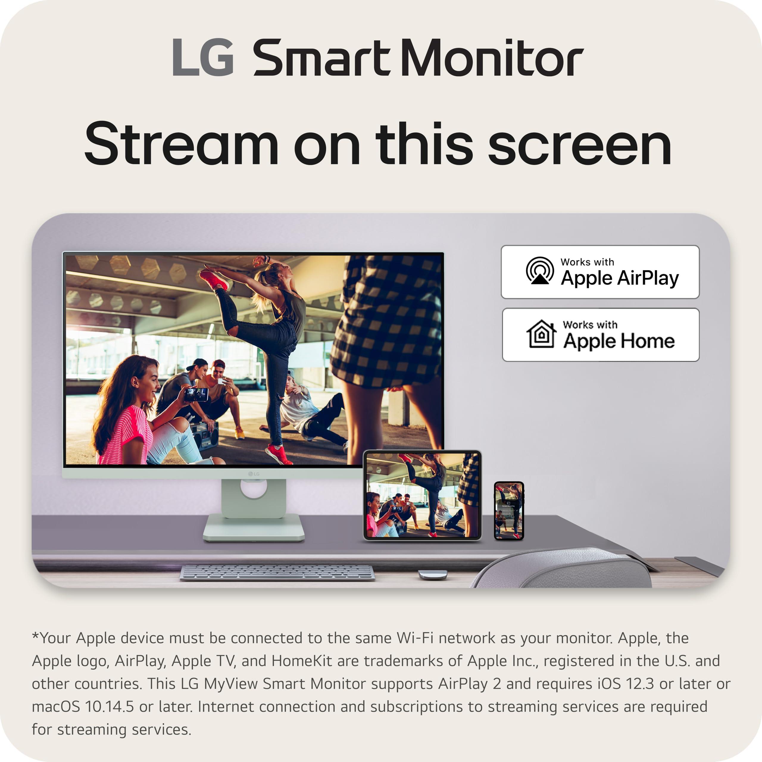 LG LG 27SR50F-G MyView Smart Monitor 27-Inch FHD (1920x1080) IPS Display, webOS 23, HDR 10, x2 Built-in Speakers, AirPlay 2, Screen Share, Bluetooth, ThinQ App, Remote Control, Green
