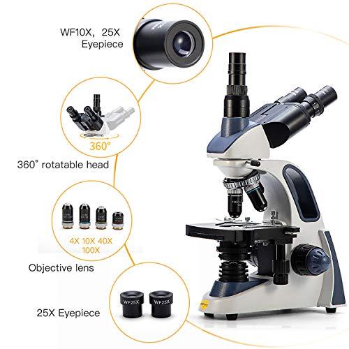 SWIFT Swift SW380T Compound Trinocular Microscope,40X-2500X Magnification,Two-Layer Mechanical Stage,5.0 MP Camera and Software Windows/Mac Compatible and 100 PCS Blank Slides