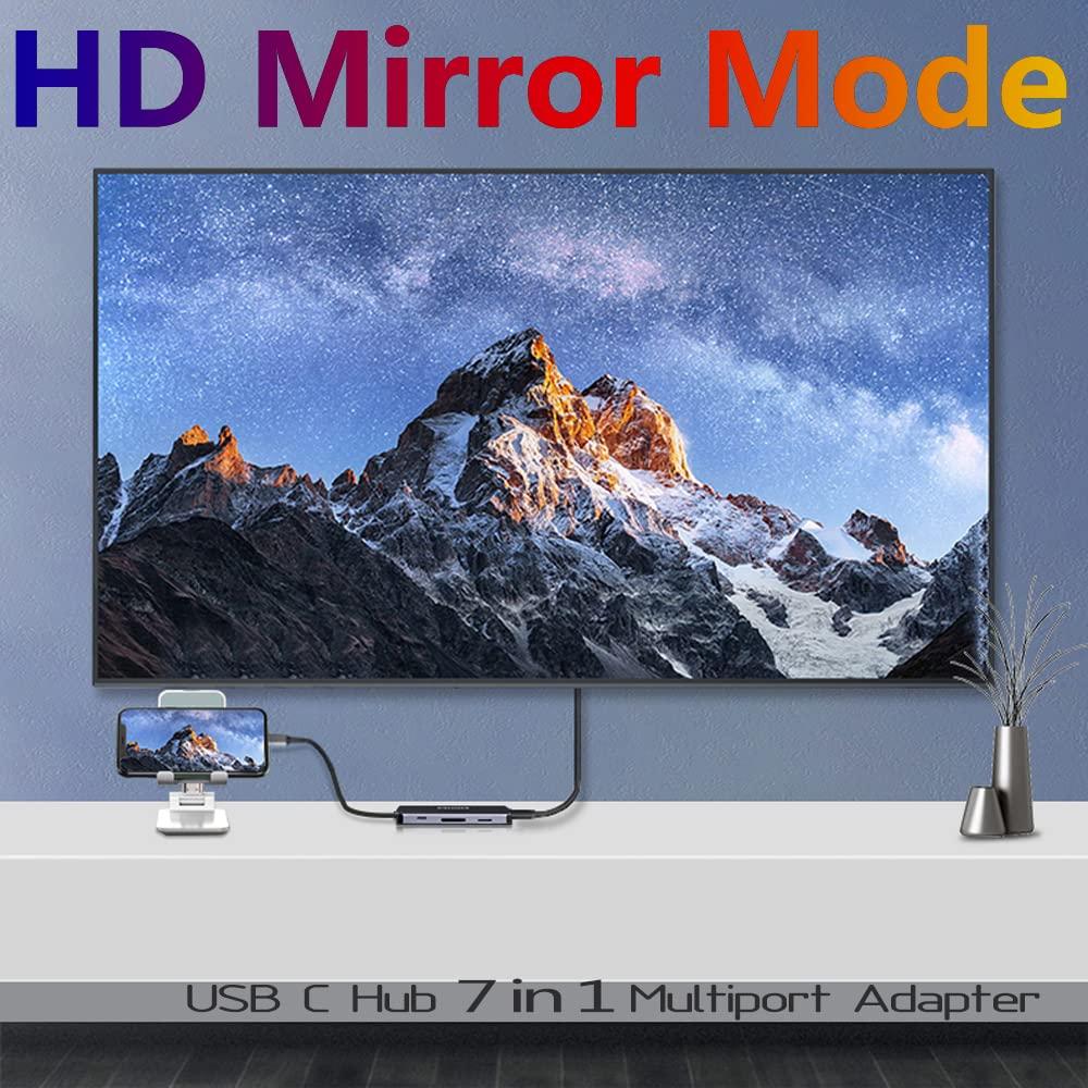 Partsmojo USB C Hub Multiport Adapter 7*1 Multiport Adapter Portable with 4K HDMI, 3 USB 3.0 Ports, 100W PD Charger, TF/SD Card Reader, Type C Dock Compatible with Mac-Book Pro/Air, and More C Port Laptops