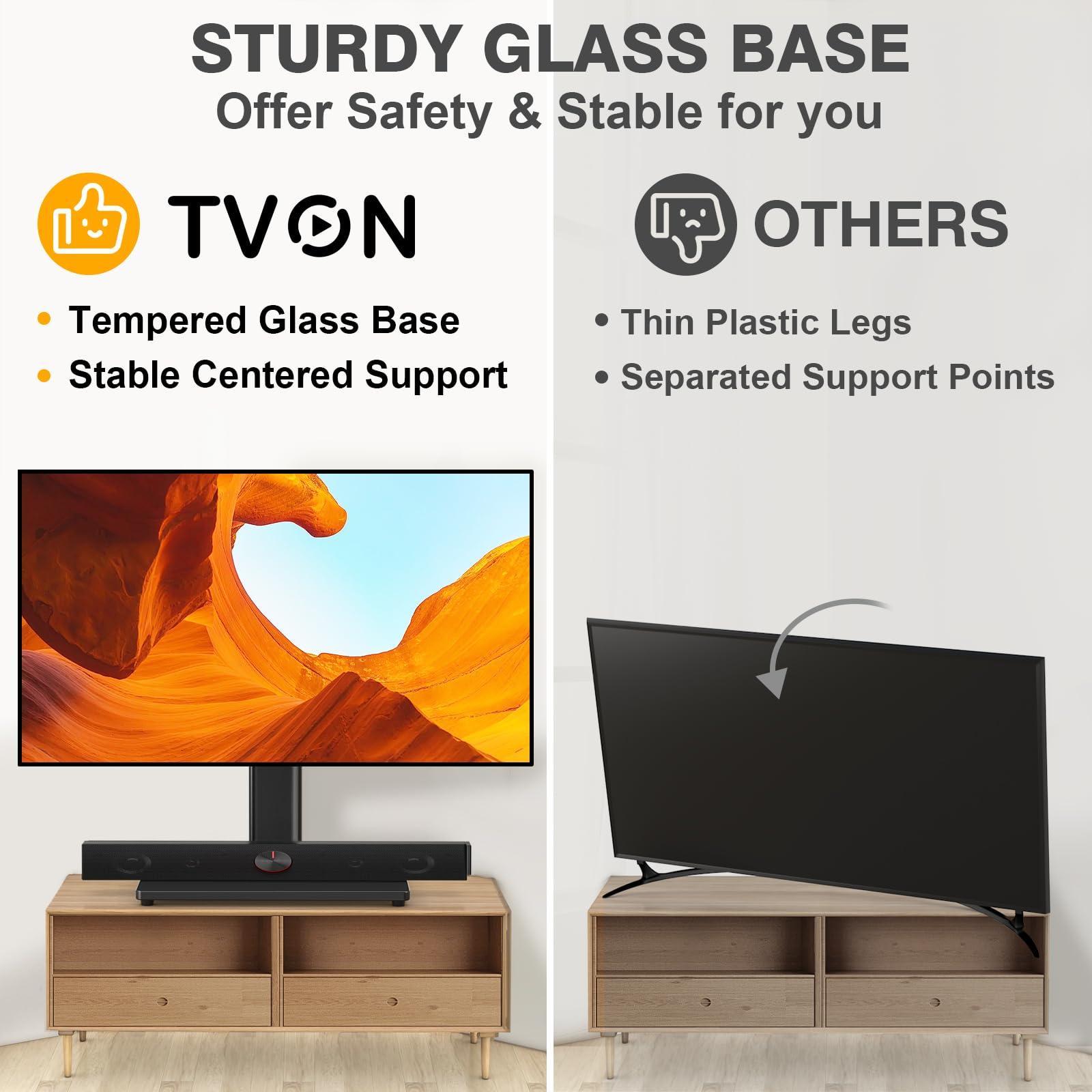 TVON TVON Universal TV Stand Base, Swivel Table Top TV Stand for 20-43 inch TVs/Monitors with 4 Level Height Adjustment and Tempered Glass Base, Holds up to 88LBS, VESA 200x200mm