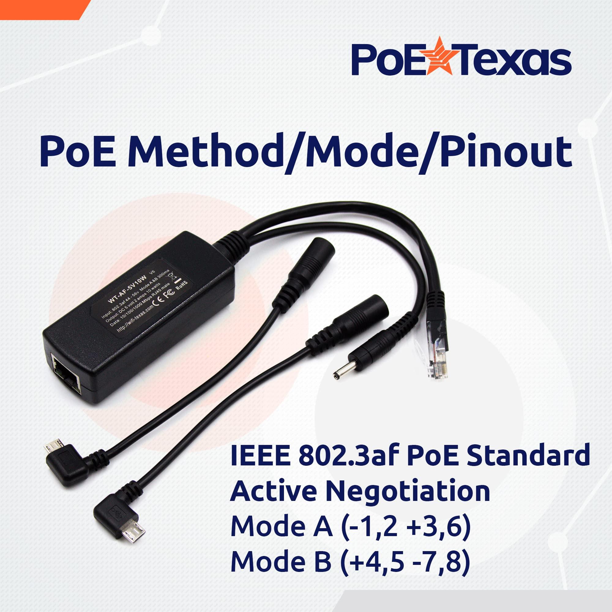 PoE Texas PoE Texas 802.3af Power Over Ethernet PoE Splitter + MicroUSB Connectors and PoE Injector - Single Port Power Over Ethernet Passive PoE Adapter