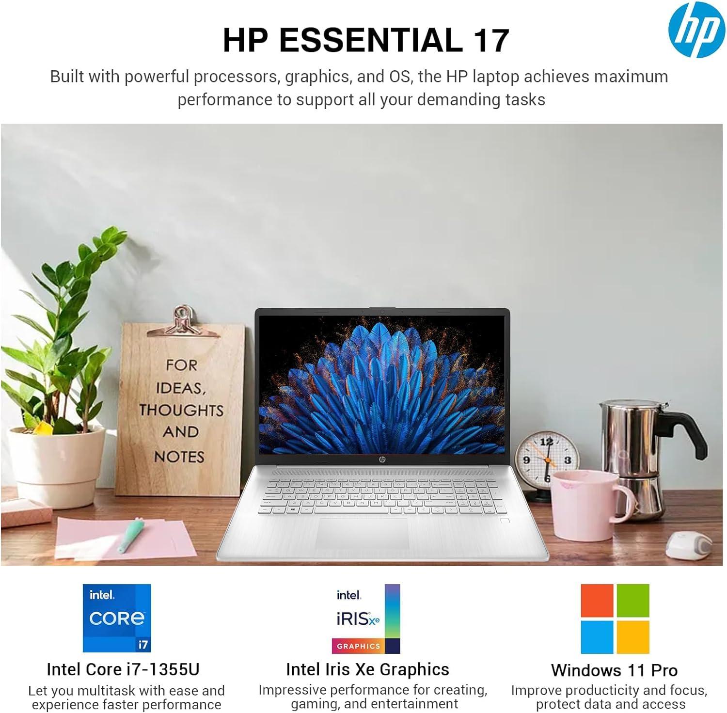 HP HP 17 Touchscreen Laptop Computer, 17.3" HD+ Touch Screen Business PC, Intel Core i7, 64GB RAM 2TB SSD, Windows 11 Pro, Lifetime Office, 10 key Numeric Backlit Keyboard, Fingerprint Reader