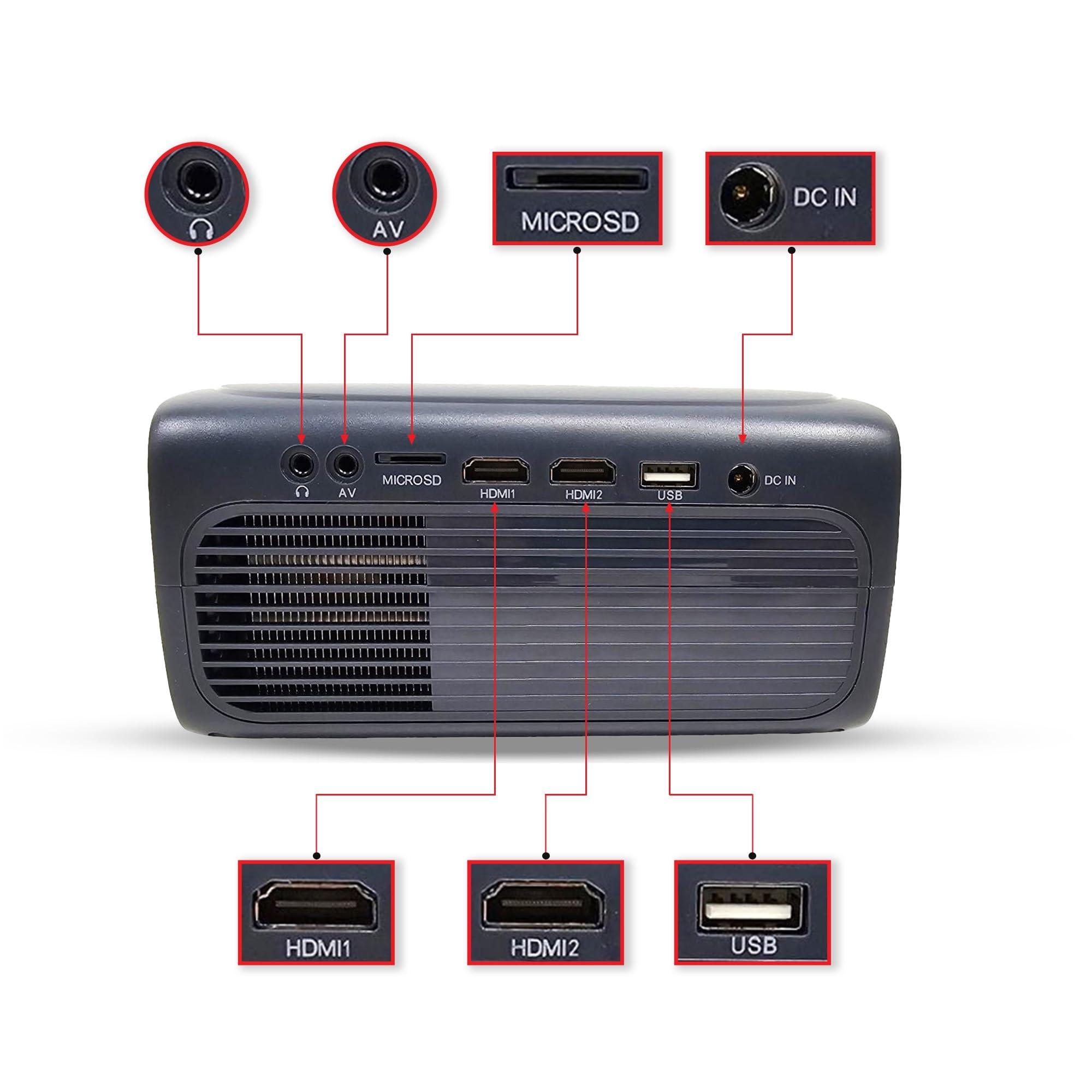 ONN Onn. HD 1080p LCD Home Theater Projector, Streaming Ready, 6' HDMI Cable, 5 Watt Speaker, Remote, 32" - 210" image size, Supports HDMI/USB/MicroSD/AV, Indoor & outdoor use - 100096801 (Renewed)