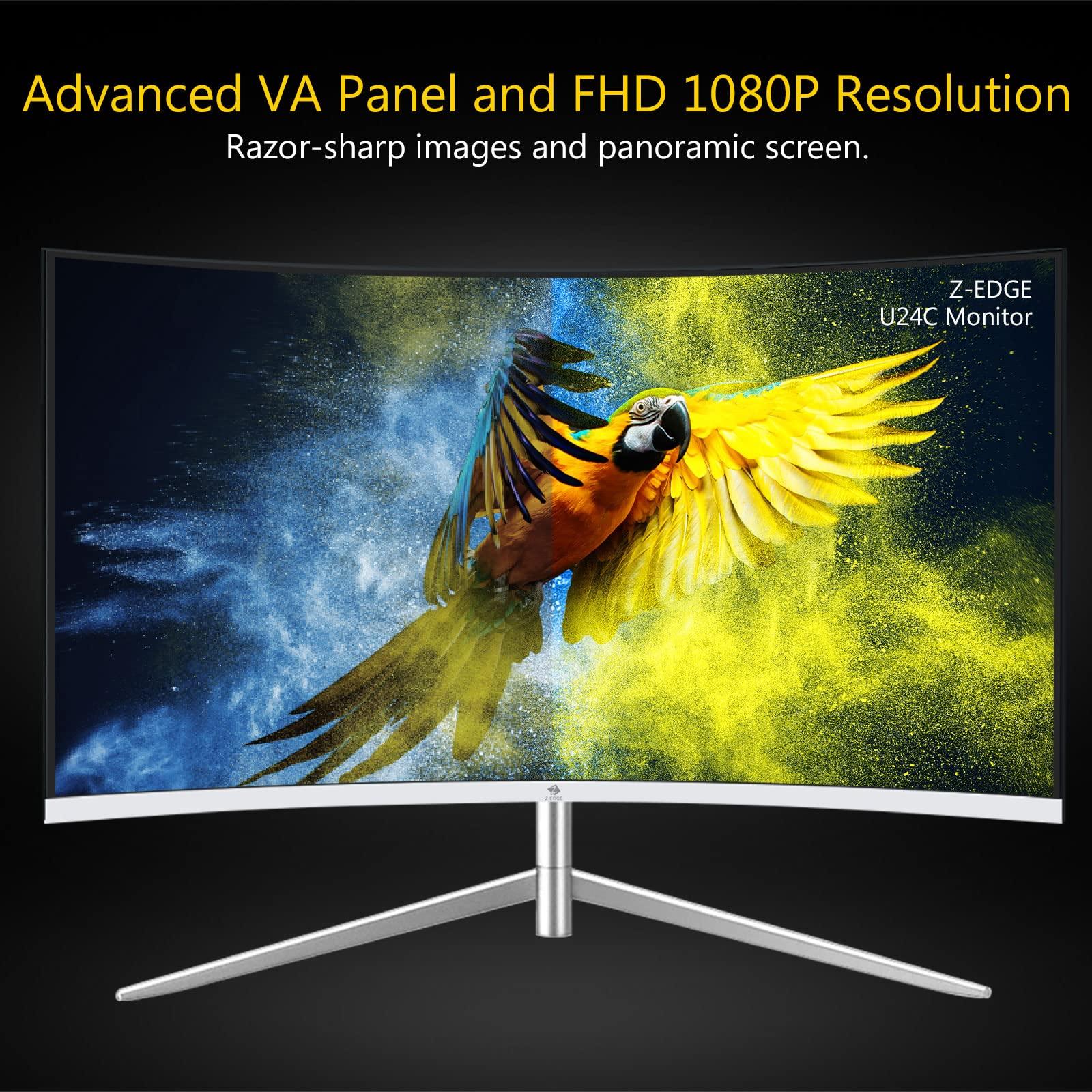Z Z-EDGE Z-Edge 24-inch Curved Gaming Monitor, Full HD 1080P 1920x1080 LED Backlight Monitor, with 75Hz Refresh Rate and Eye-Care Technology, U24C 178 Wide View Angle, VGA+HDMI