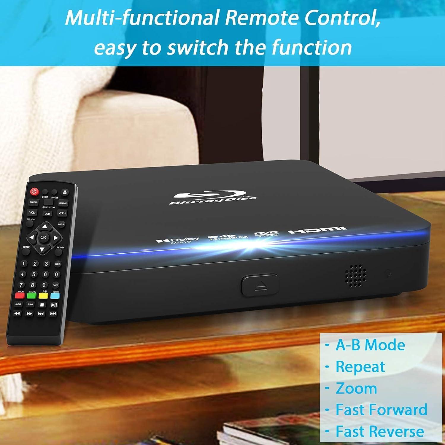 DID A R Super Mini Blu-ray HD DVD for TV, 1080P Blue-ray Home Theater, Portable with Remote Control + HDMI AV Cable + Built-in PAL/NTSC, Support USB Input