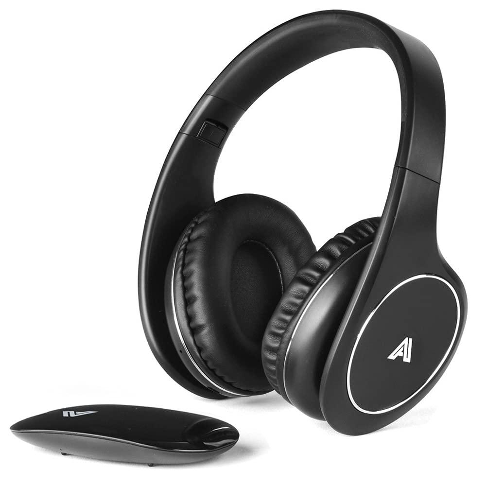 Ansee Wireless Headphones for TV Watching, Folding Over Ear Headphones with 2.4GHz RF Transmitter Support Optical RCA AUX, No Audio Delay, 100ft Wireless Range (Blackness)