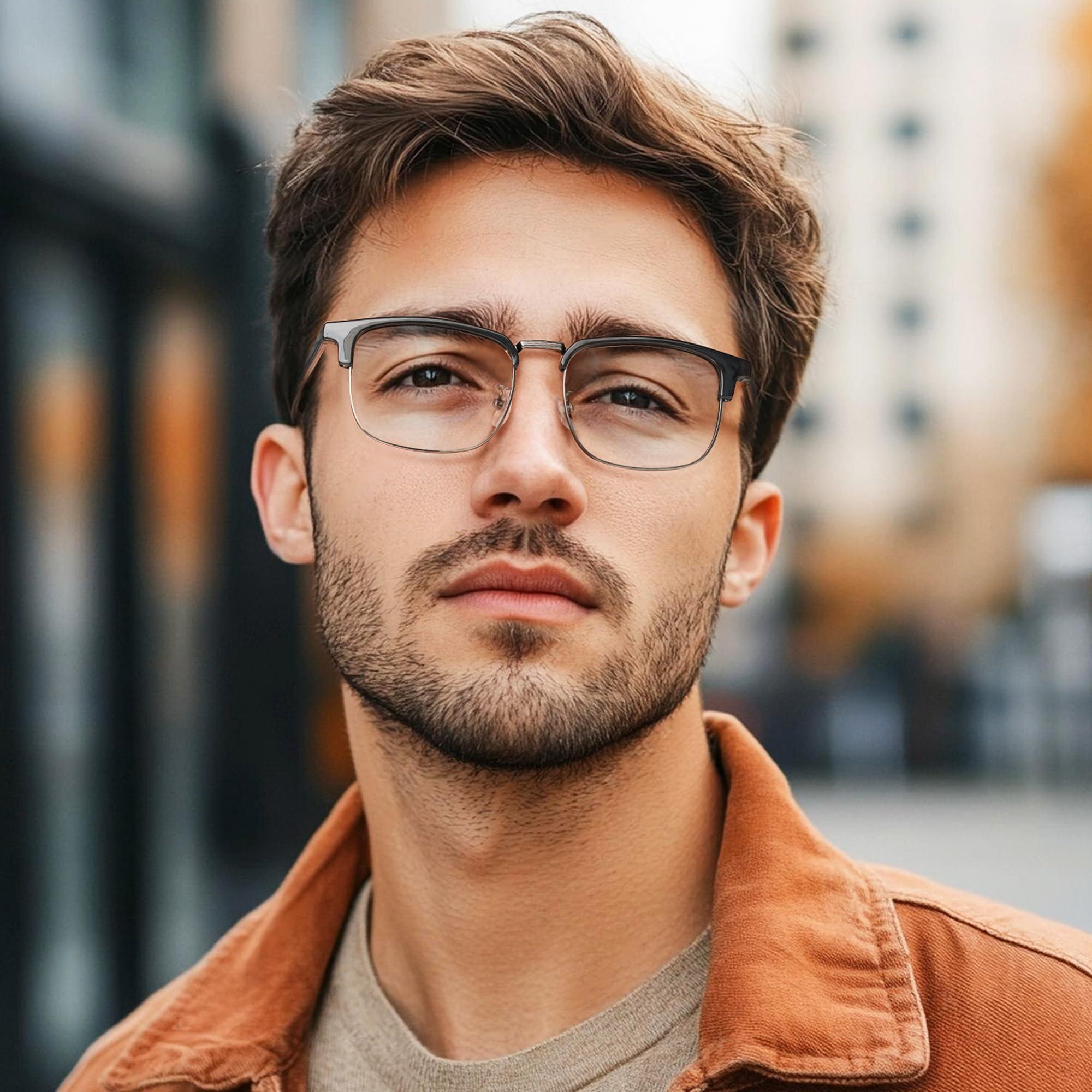 Cyxus Cyxus Men Blue Light Blocking Glasses Half Rimless Computer Gaming Glasses Square Fashion Glasses for Men 8216 Black Grey