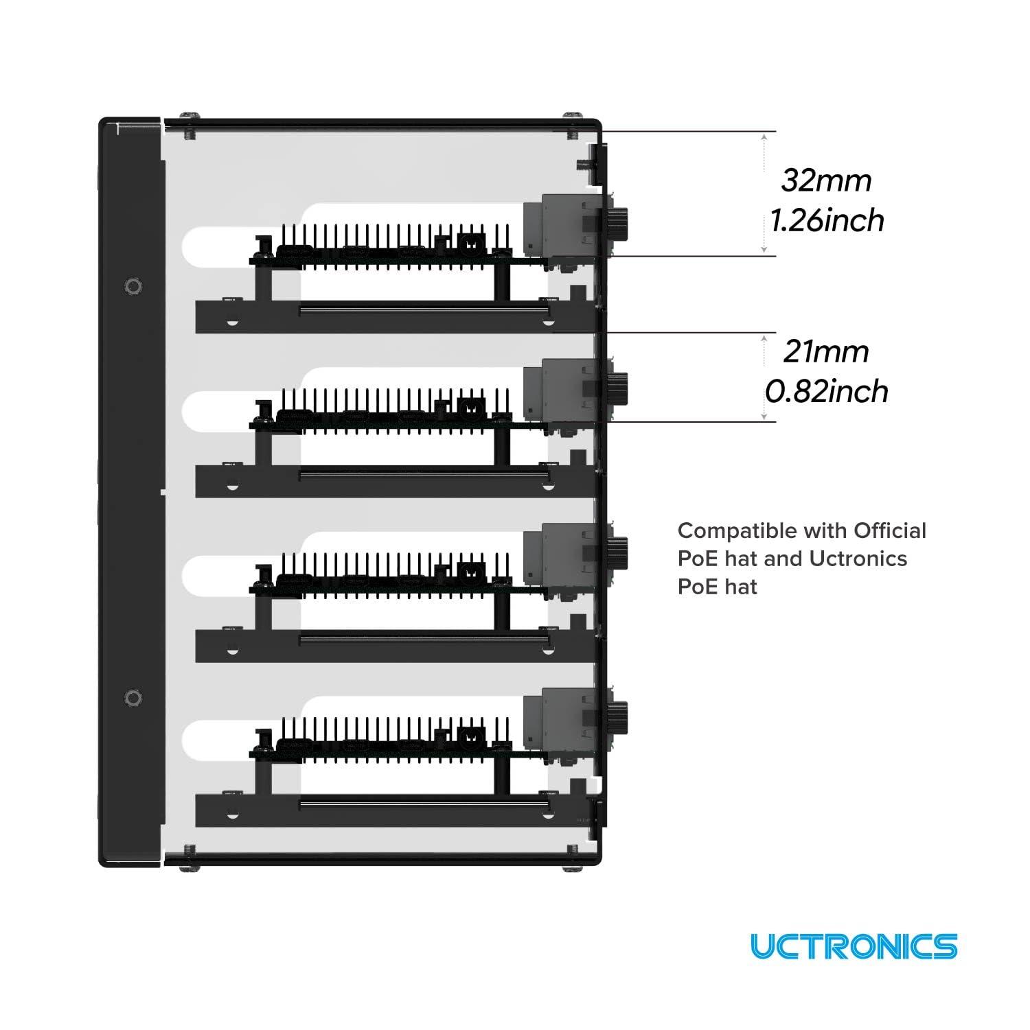 UCTRONICS UCTRONICS for Raspberry Pi Cluster Case, Desktop Metal Rack Case, 4 Layers with 2 Cooling Fans Compatible with Raspberry Pi 5/4B and 2.5\" SSD