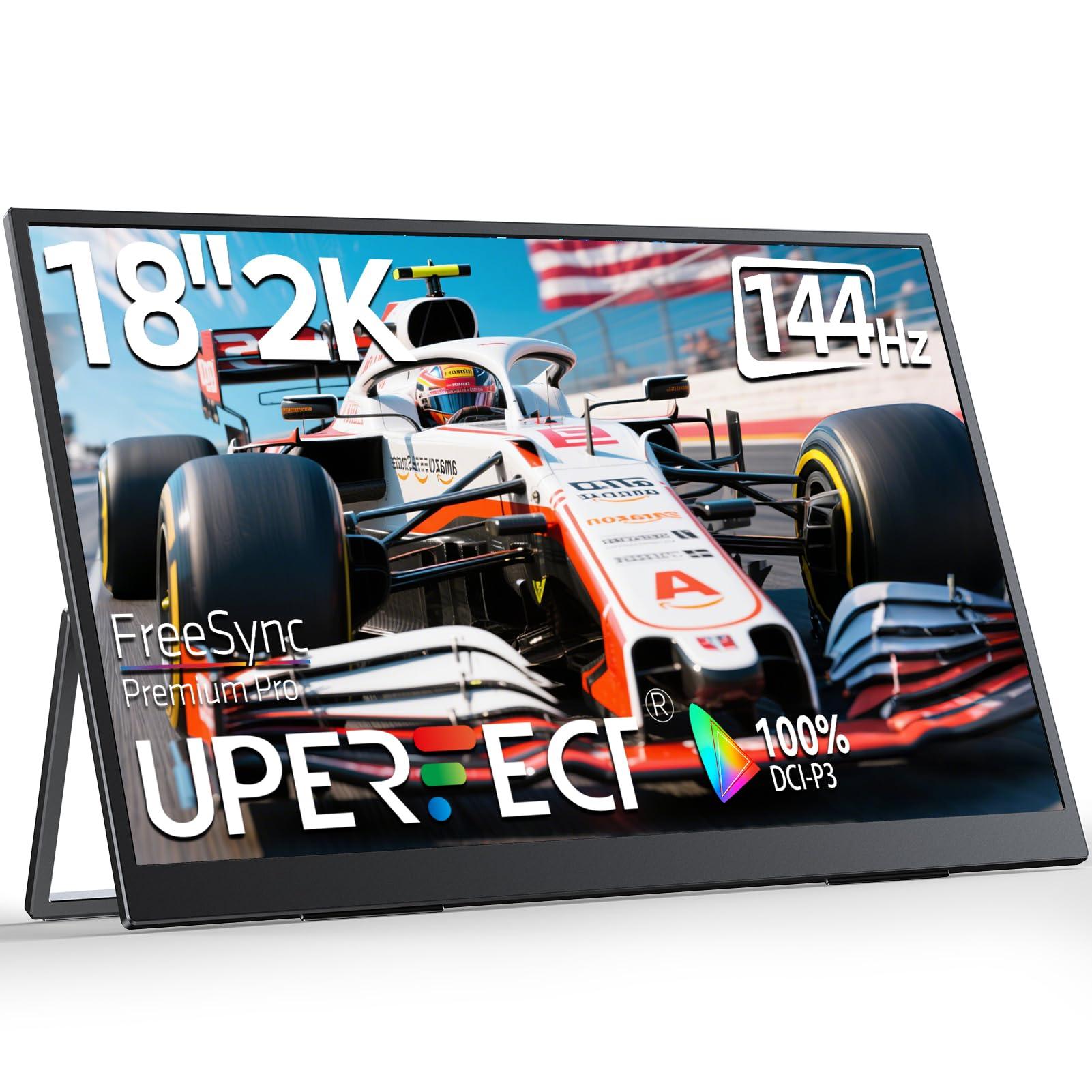 UPERFECT UPERFECT Portable Monitor 18-inch 2K 144HZ 100% DCI-P3 500Nits w/VESA & Stand 180 Adjustable Ultra-Slim & Lightweight Frameless FHD FreeSync IPS HDR Gaming Display, Travel Second Monitor for Laptop