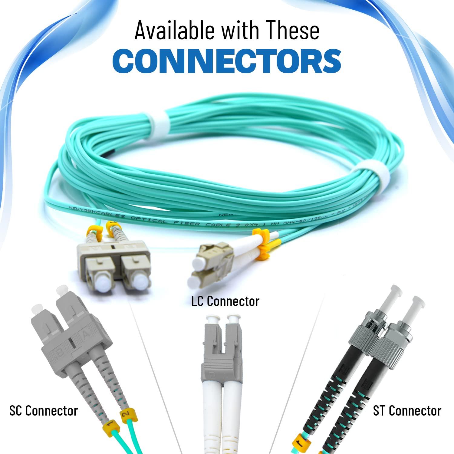 NewYork Cables NewYork Cables Fiber Patch Cable | LC to LC Multimode Duplex OM4 50/125 Jumper Cord | 15M (49.2ft) 40gb Fiber Optic Cable (Aqua)