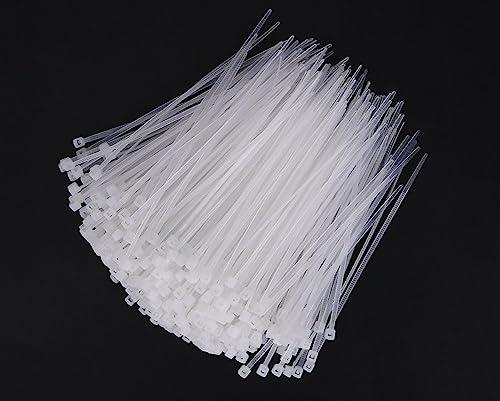 PLWCAMI White Zip Ties 8 Inch (1000 pack) Heavy Duty Self Locking clear Zipties Tensile Strength 40 Pound Clear Industrial 8\" Cable Ties Wraps for Home Office Garden Fence Garage indoor outdoor