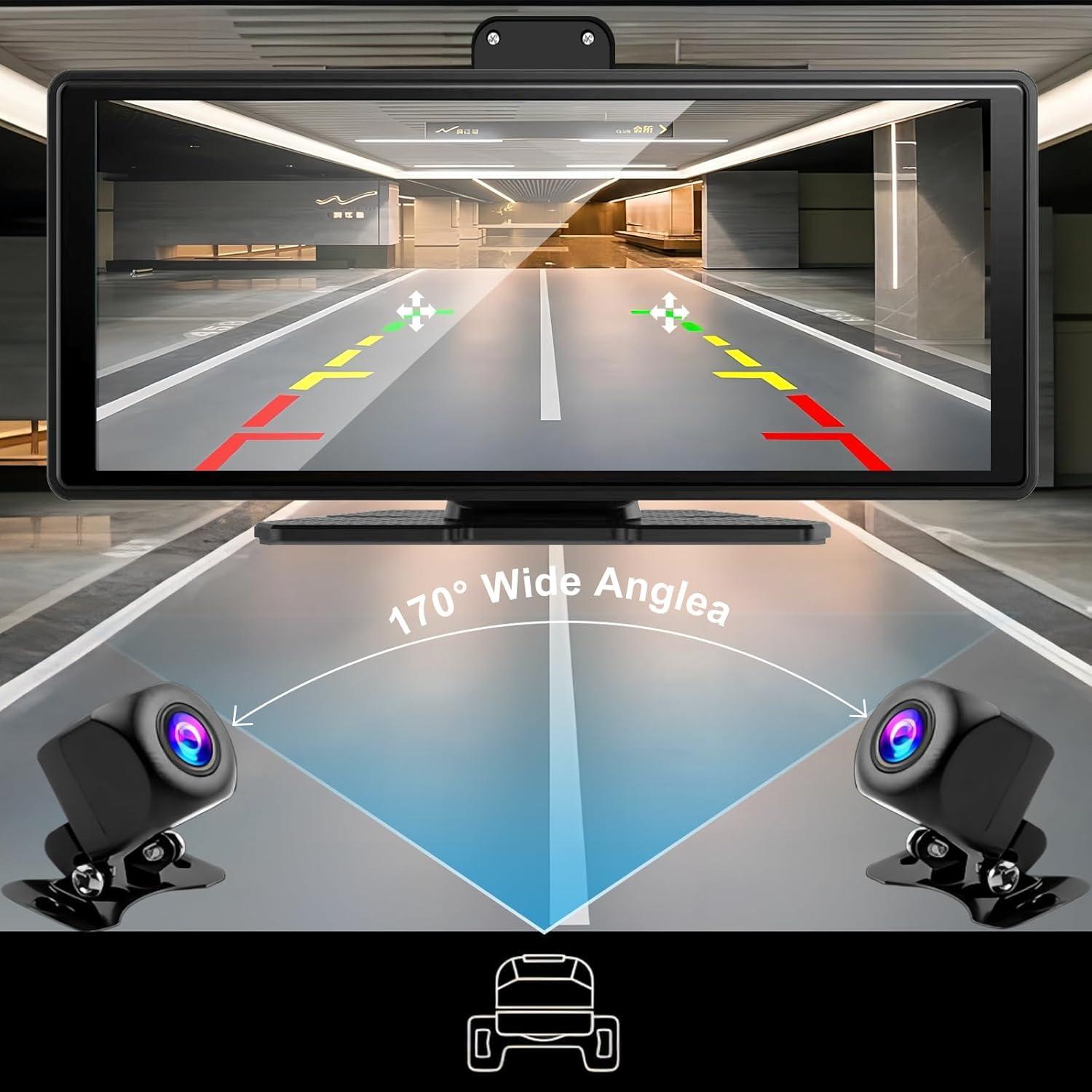 Accfly Carplay Screen for Car,10.26\" HD IPS Wireless Portable Car Stereo for Apple Carplay&Android Auto,Car Audio Receivers with 4K Dash Cam/1080P Rear Camera,GPS Navigation,Mirror Link,FM,Voice Control