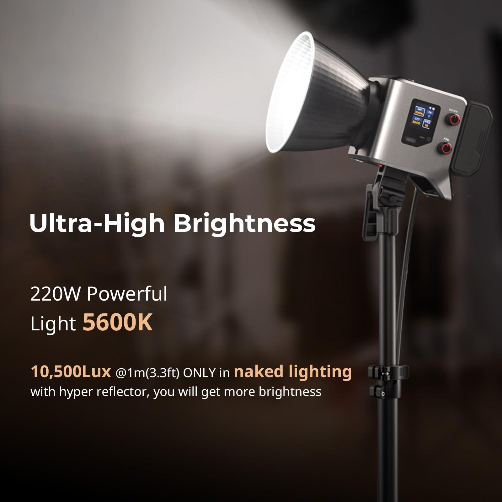 SMALLRIG SMALLRIG RC 220D Pro 220W COB Video Light, Daylight Continuous Output Light 5600K, CRI 95+, Modular Body Design Bowens Mount Light, Support 3 Power Supply Methods, App Control for Photography