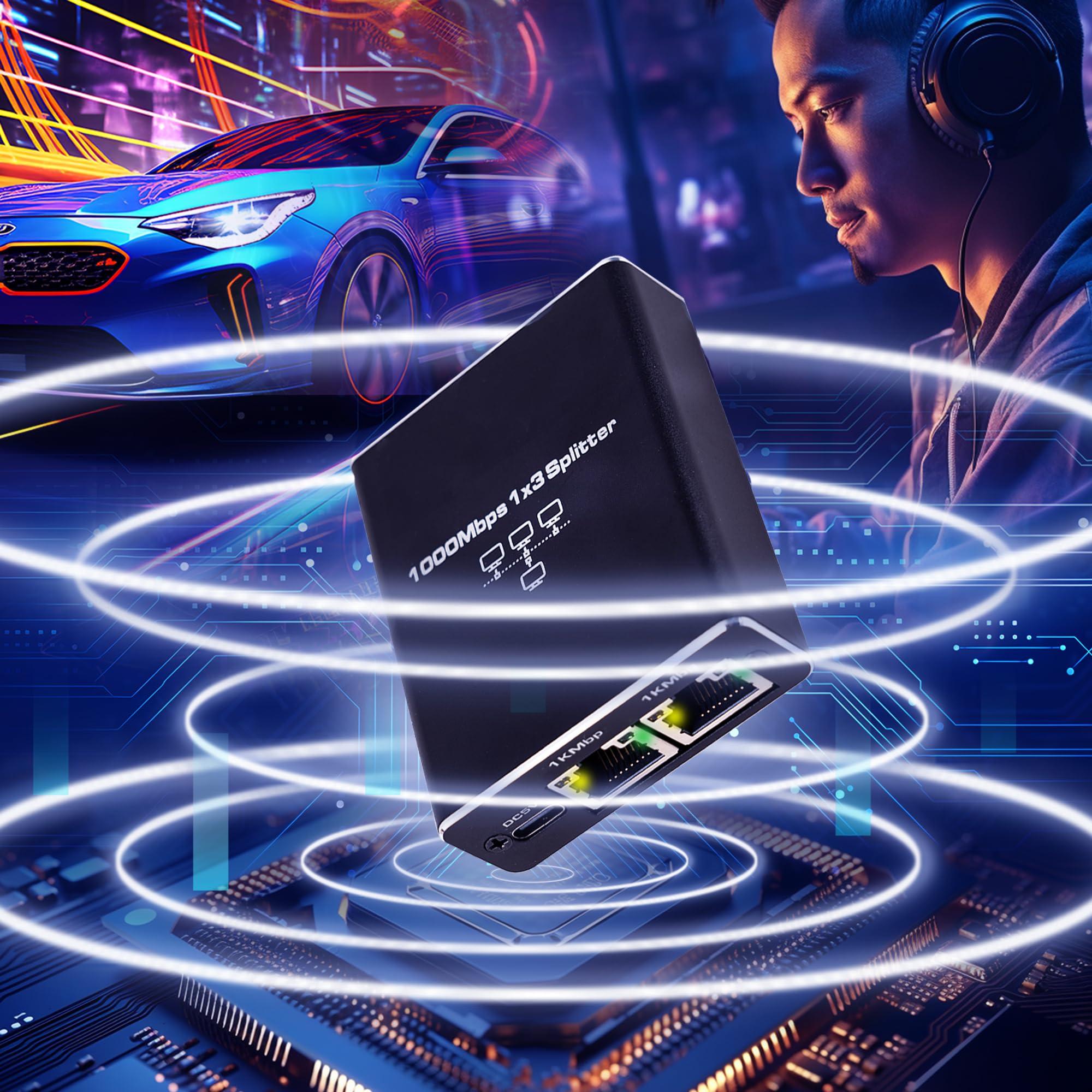 LIEZHUA Ethernet Splitter 1 to 3, 1000Mbps High Speed Ethernet Cable Splitter with LAN Cable Cat 6 [3 Devices Simultaneous Networking], Gigabit RJ45 LAN Network Extension for Cat8/7/6/5e/5 Cable