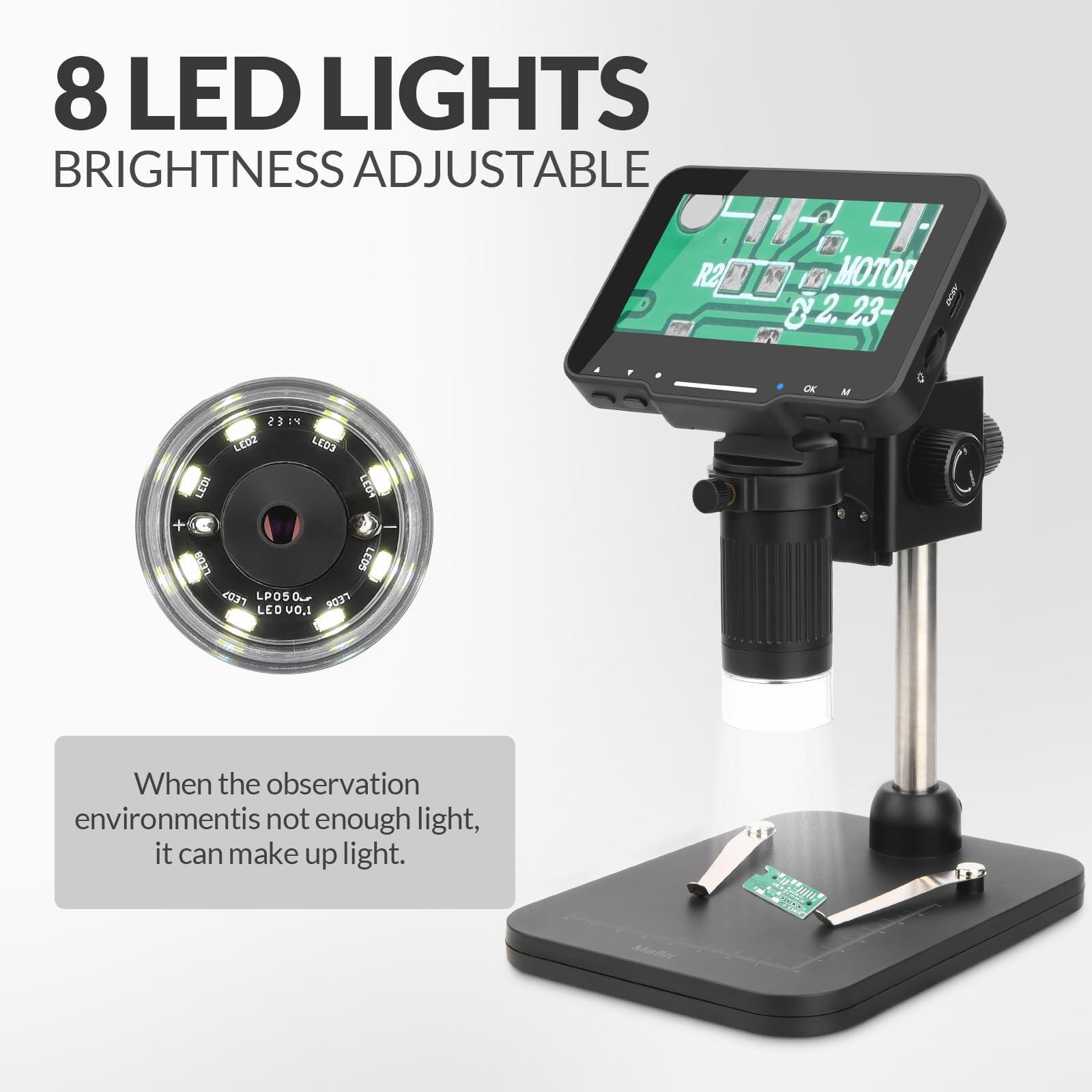 mafiti 4.3\" Coin Microscope 1000x Handheld LCD Digital Microscope with Screen Coin Magnifier with 8 Adjustable LED Lights Compatible with PC Windows/Mac OS with 32GB SD Card