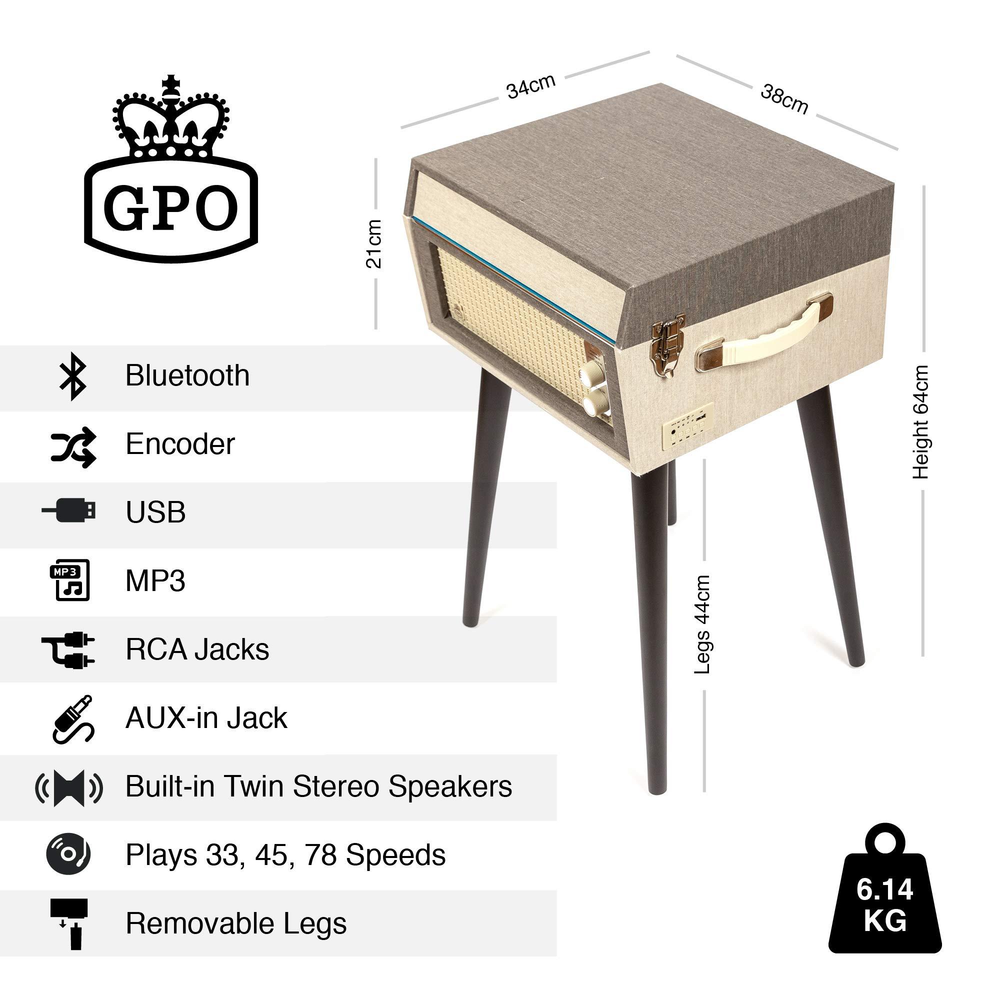 GPO GPO Bermuda Classic Turntable USB with Removable Legs (Grey Cream)