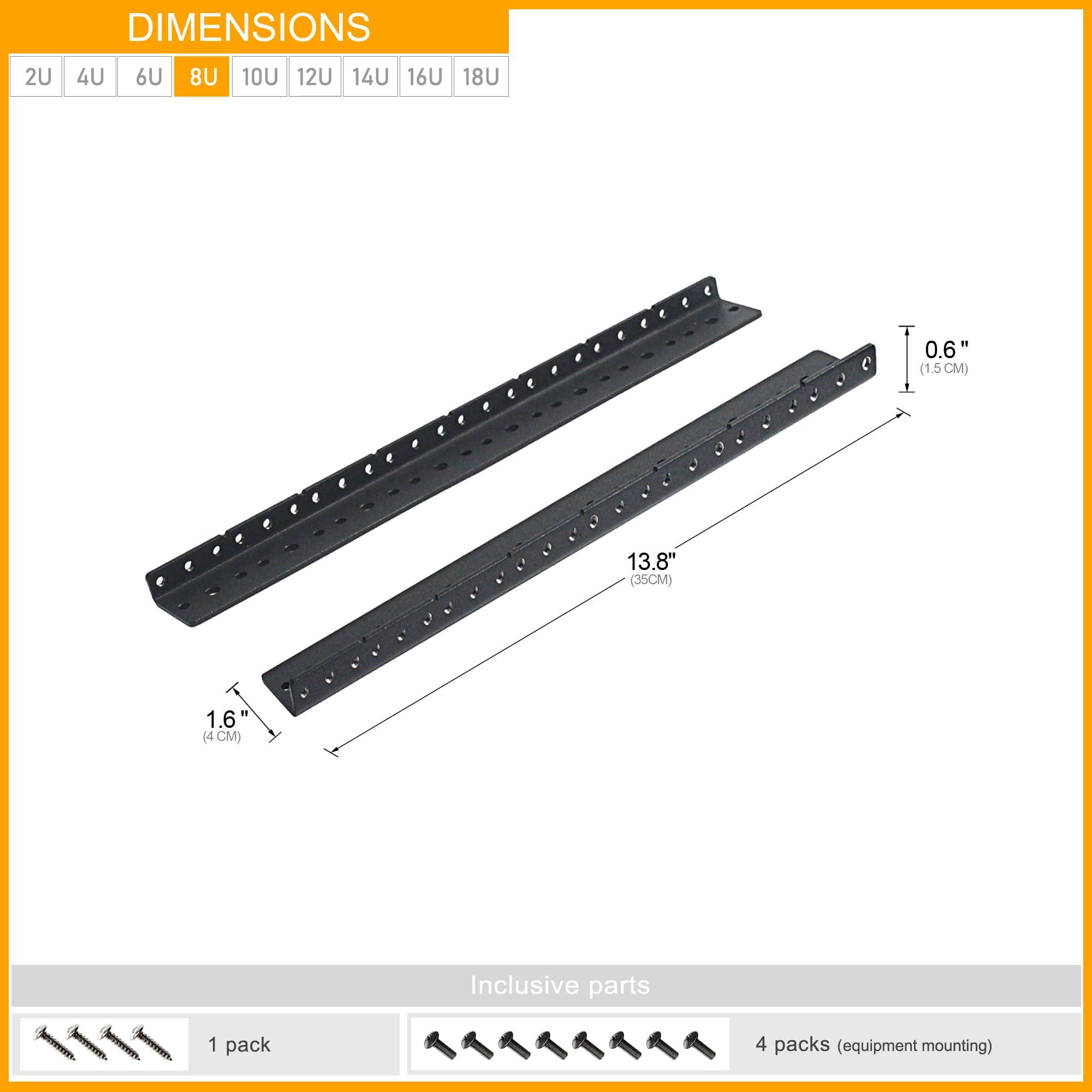 RIVECO RIVECO 8U Vertical Rack Rails + RIVECO 10-32 Rack Screws