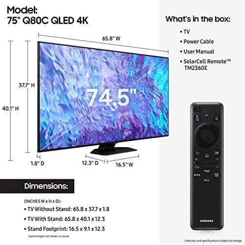 Samsung SAMSUNG 75-Inch Class QLED 4K Q80C Series Quantum HDR+, Dolby Atmos Object Tracking Sound Lite, Direct Full Array, Q-Symphony 3.0, Gaming Hub, Smart TV with Alexa Built-in (QN75Q80C, 2023 Model)