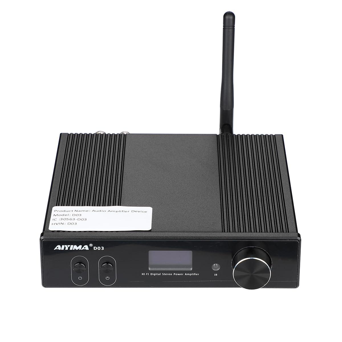 AIYIMA AIYIMA D03 Bluetooth 5.0 DAC Amplifier 150 Watt x 2 Stereo HiFi 2.1 CH Digital Sound Amplificador 24Bit/192kHz Class D Power Amp USB Coaxial Optical OLED AptX, Support Subwoofer & with Remote