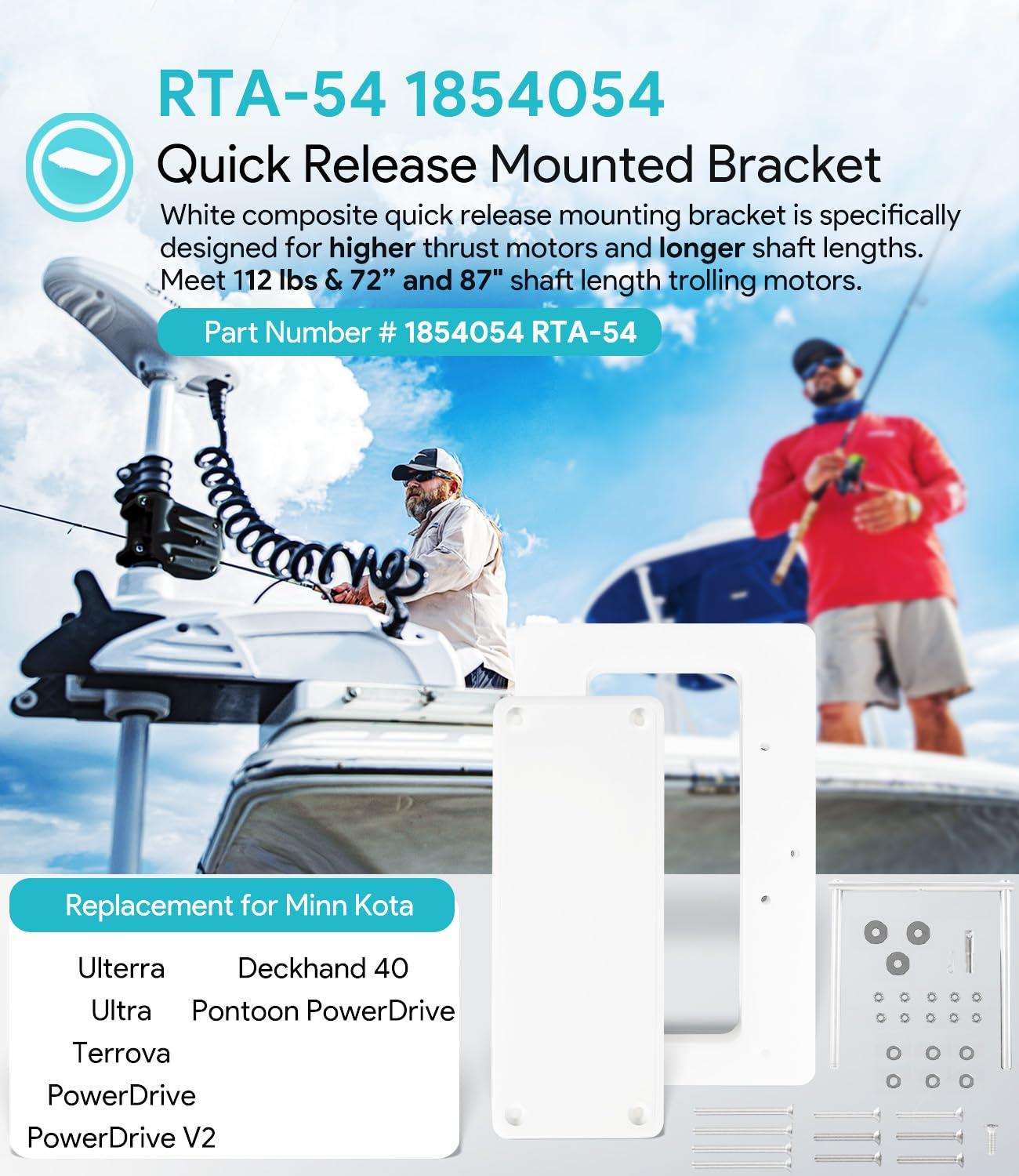 sixcow 1854054 RTA-54 for Minn Kota Composite Quick Release Bracket Mounted Plate for Riptide Electric Steer Trolling Motor Terrova, Ulterra, PowerDrive V2 & Deckhand 40