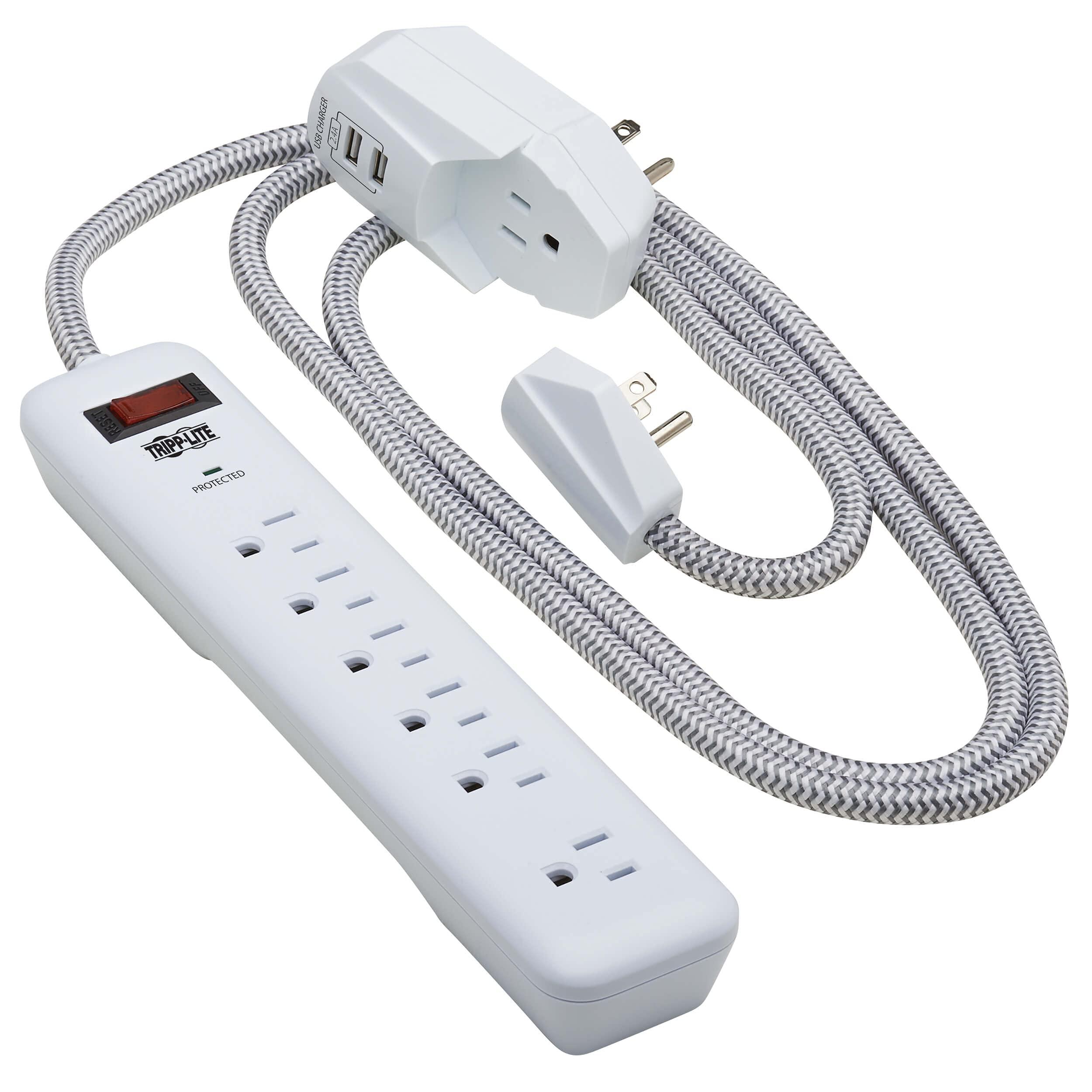 Tripp Lite Tripp Lite Surge Protector Power Strip 7-Outlet with 2 USB Ports 6ft Cord White (TLP616USB)