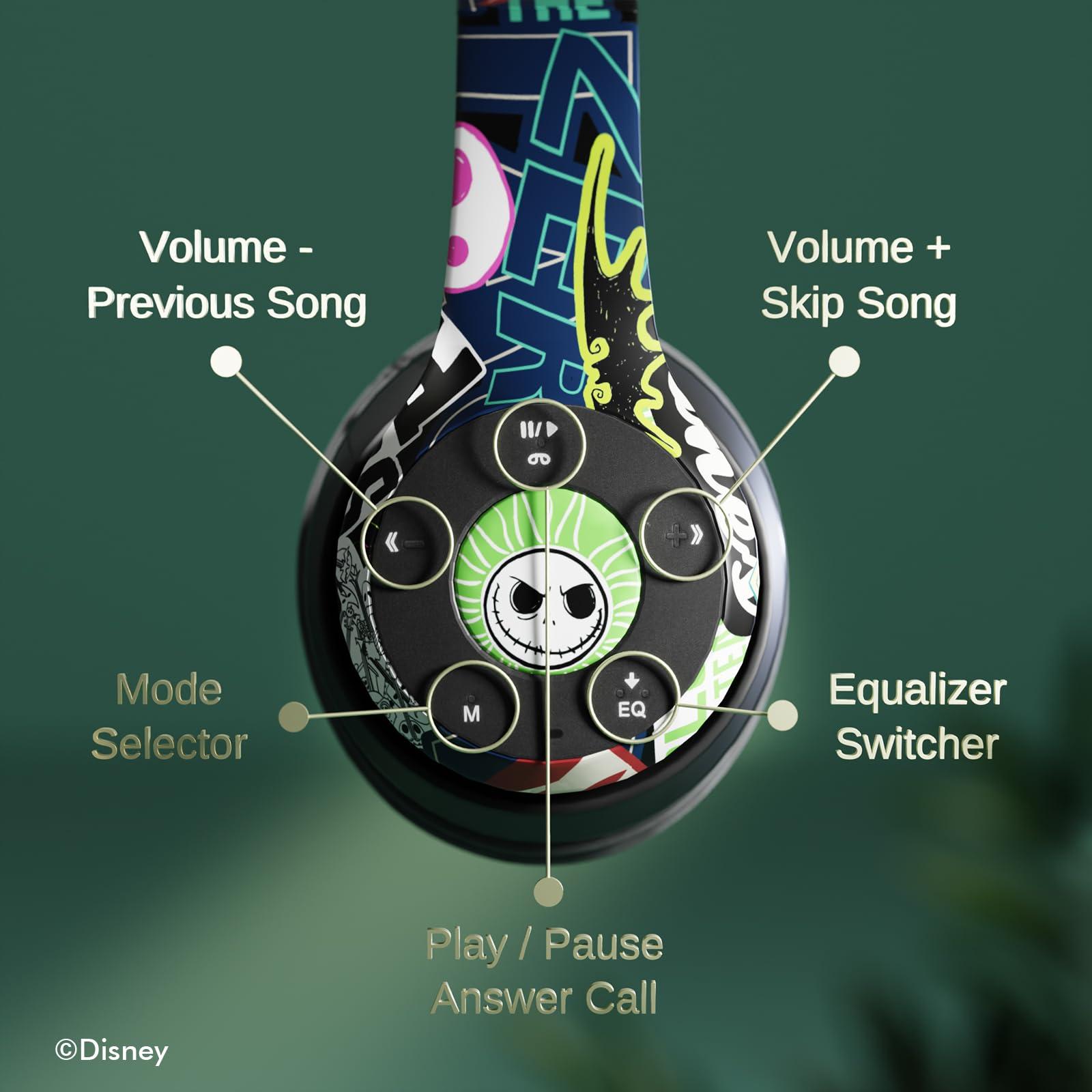 iJoy Disney Nightmare Before Christmas Jack Sticker Bluetooth Headphones - Wireless Foldable Over-Ear Headset, Built-in Mic, Enchanting Sally & Friends Design, for Adults & Kids