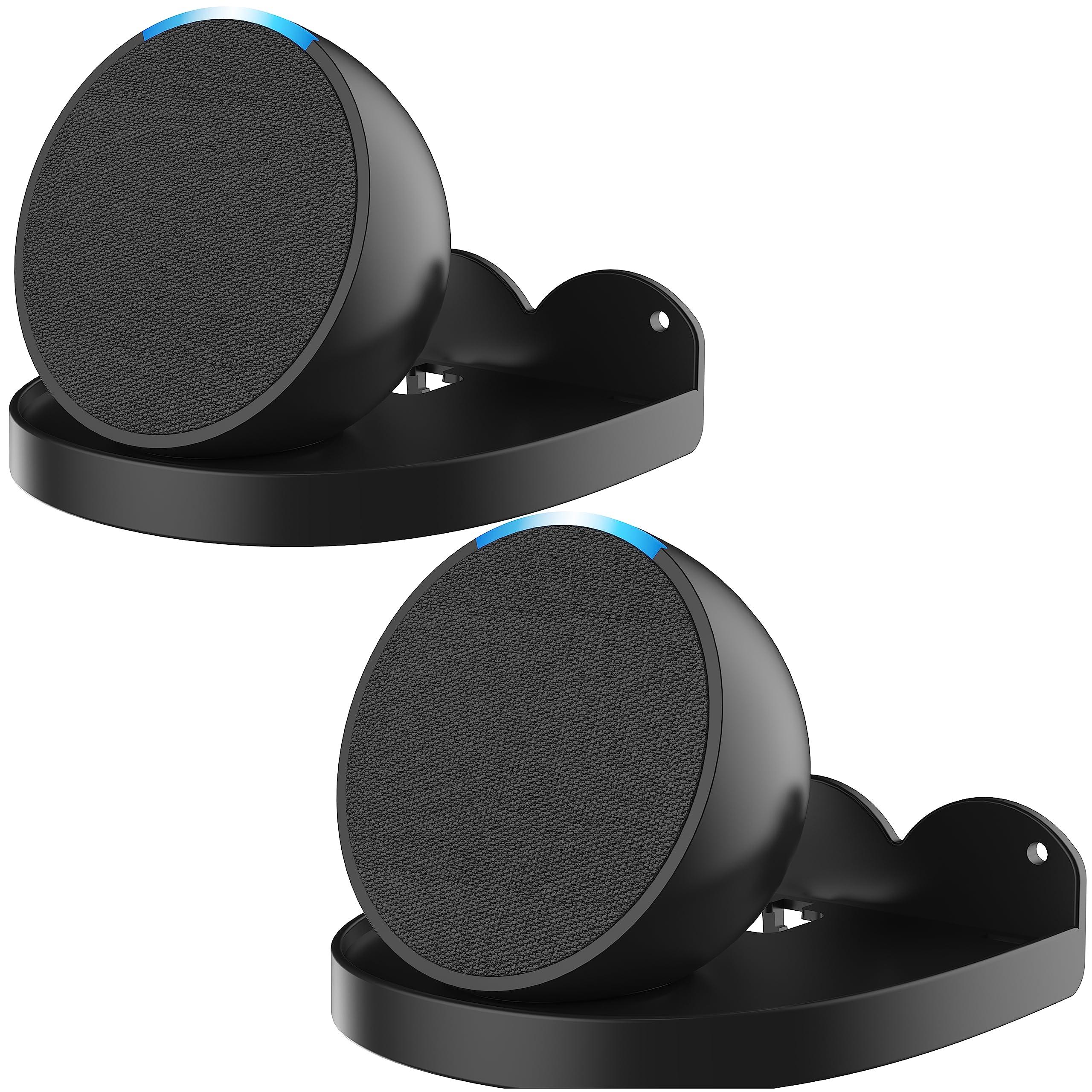 Aokicase Compatible with Amazon Echo Pop Holder Echo Pop Stand Mount Echo Pop Wall Mount with Integrated Cable Management, No Screws Required, Speaker Accessories Rack (Echo Pop, Black, JT01) 2 Pieces