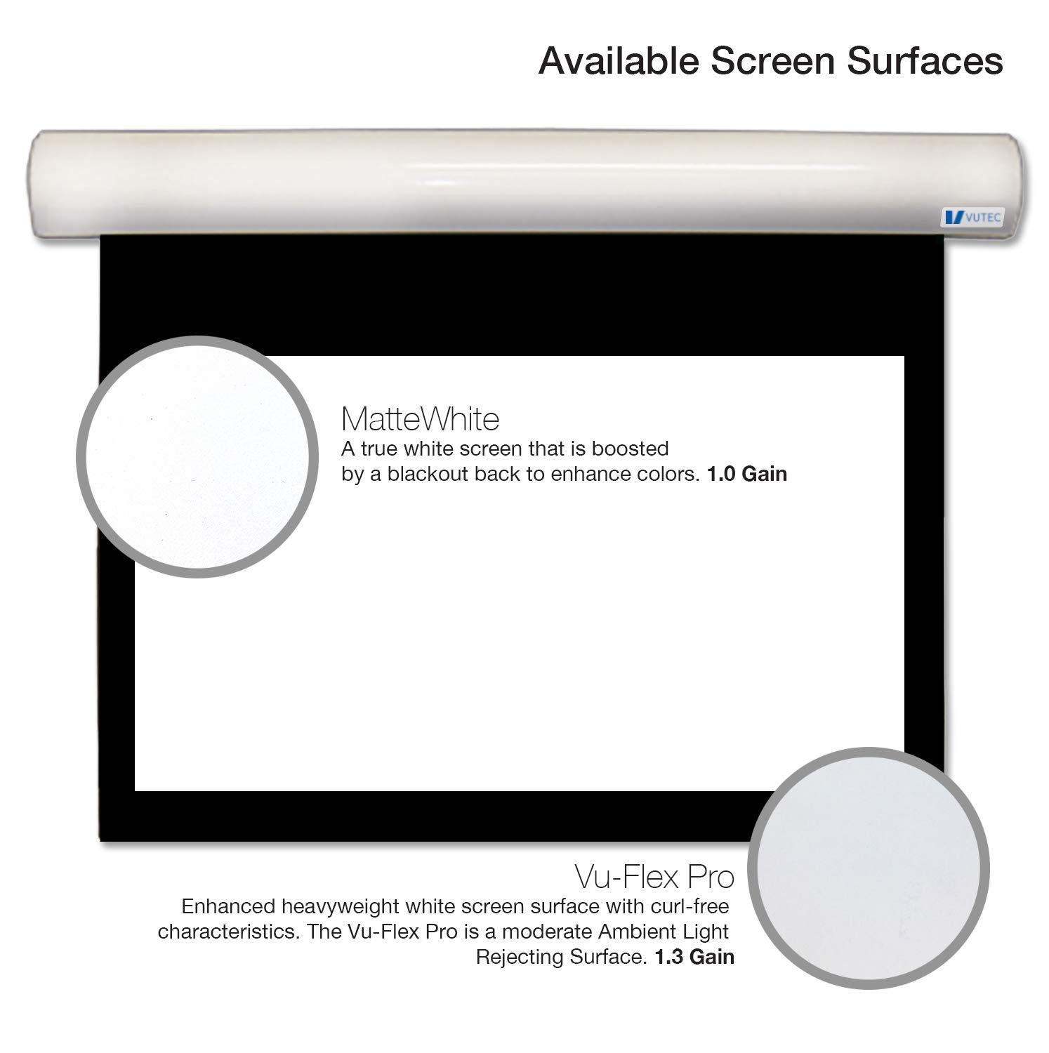 V Vutec Vutec Lectric 1 RF Plug & Watch Wall Or Ceiling Projector Screen 92In to 163 in Diag 16:9, 16:10 or 2.35:1 Electric Anti-Crease Movie Home Theater Cinema | USA Made (115In 2.35:1, White)